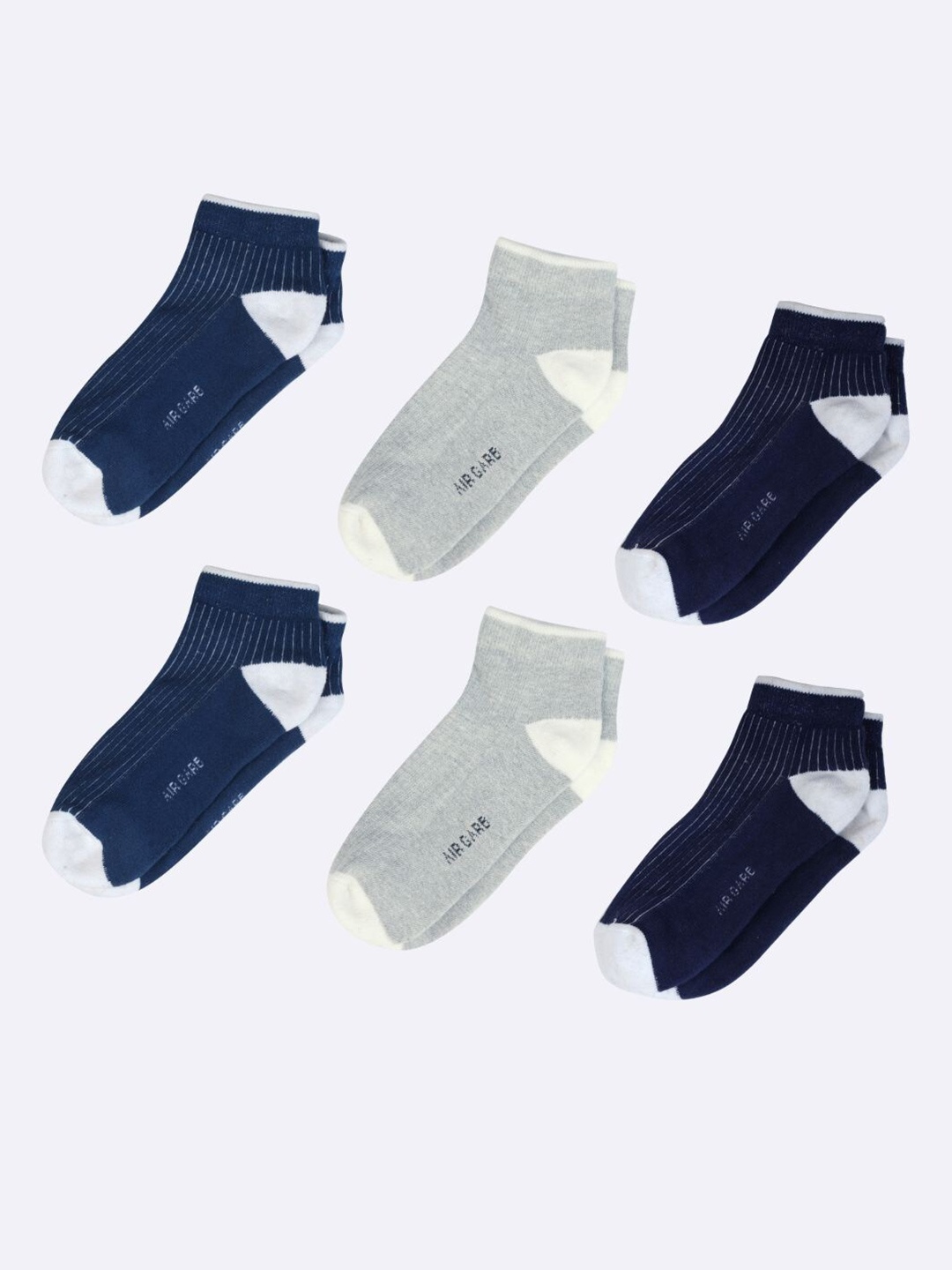 

AIR GARB Unisex Pack Of 6 Striped Breathable Pure Cotton Ankle Length Socks, Blue