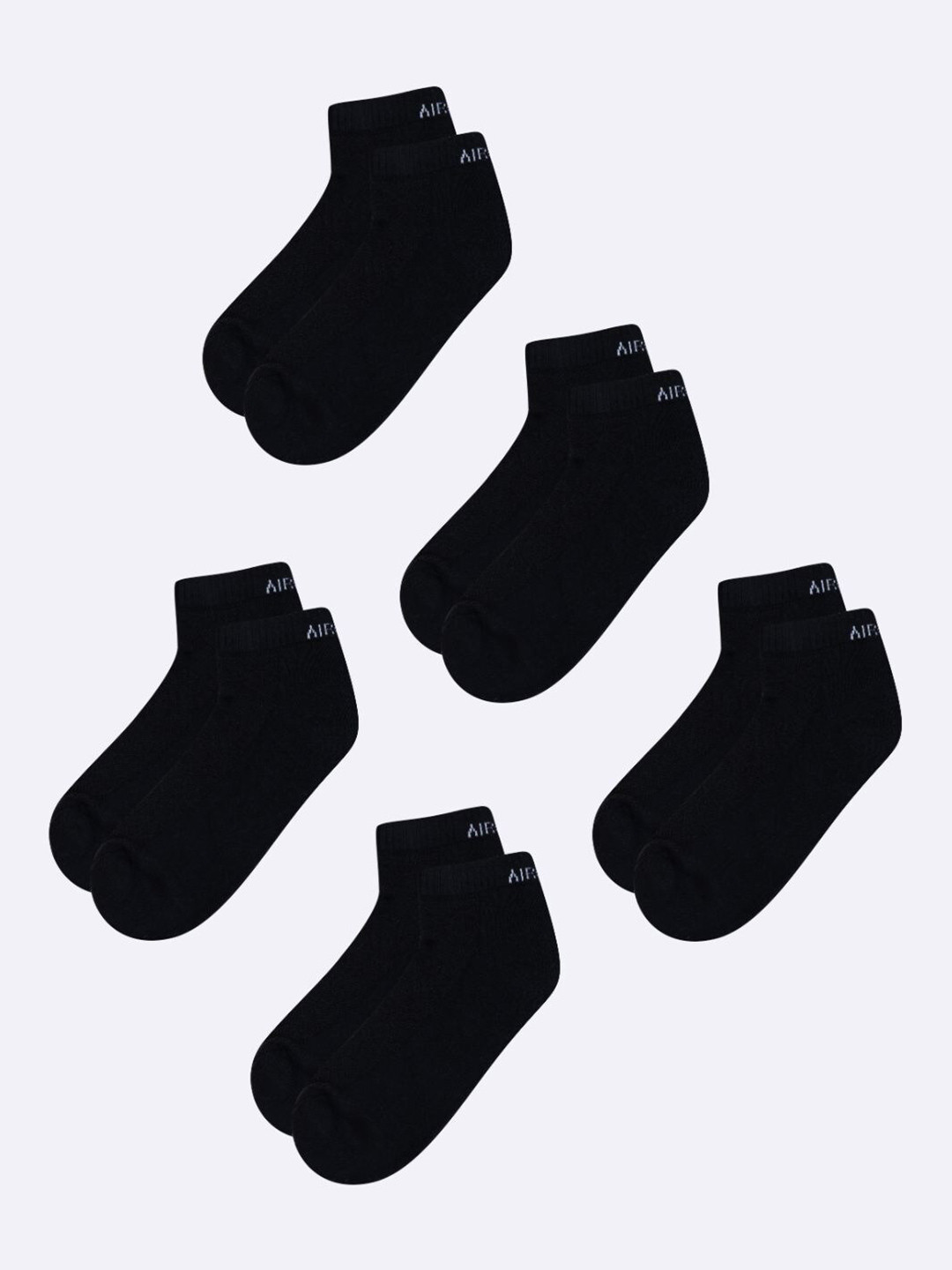 

AIR GARB Unisex Pack Of 5 Breathable Pure Cotton Ankle Length Socks, Black