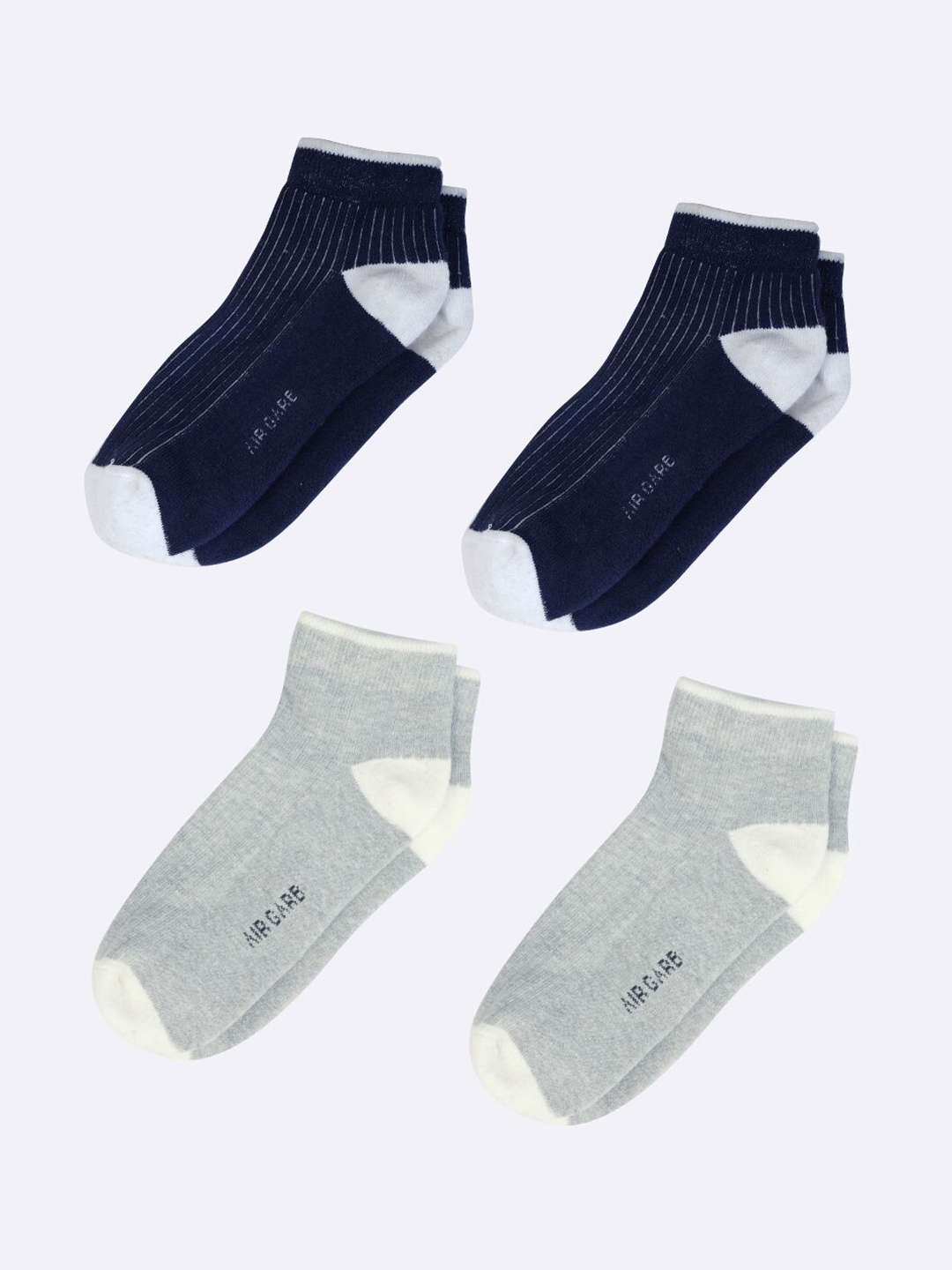 

AIR GARB Unisex Pack Of 4 Striped Breathable Pure Cotton Ankle Length Socks, Navy blue