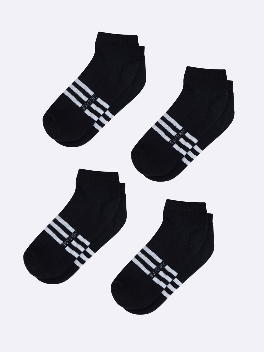 

AIR GARB Unisex Pack Of 4 Striped Breathable Pure Cotton Ankle Length Socks, Black