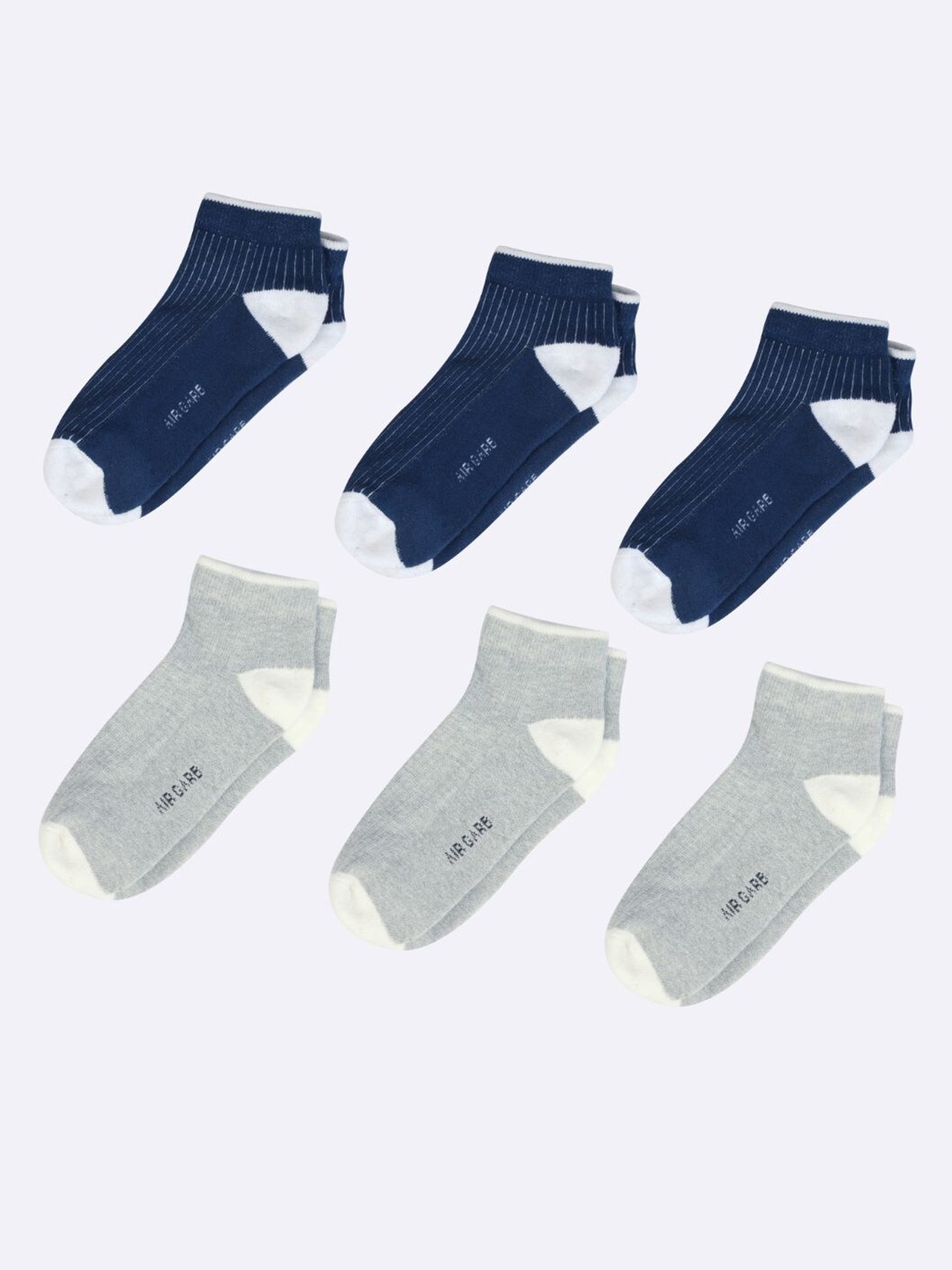 

AIR GARB Unisex Pack Of 6 Striped Ankle Length Socks, Blue