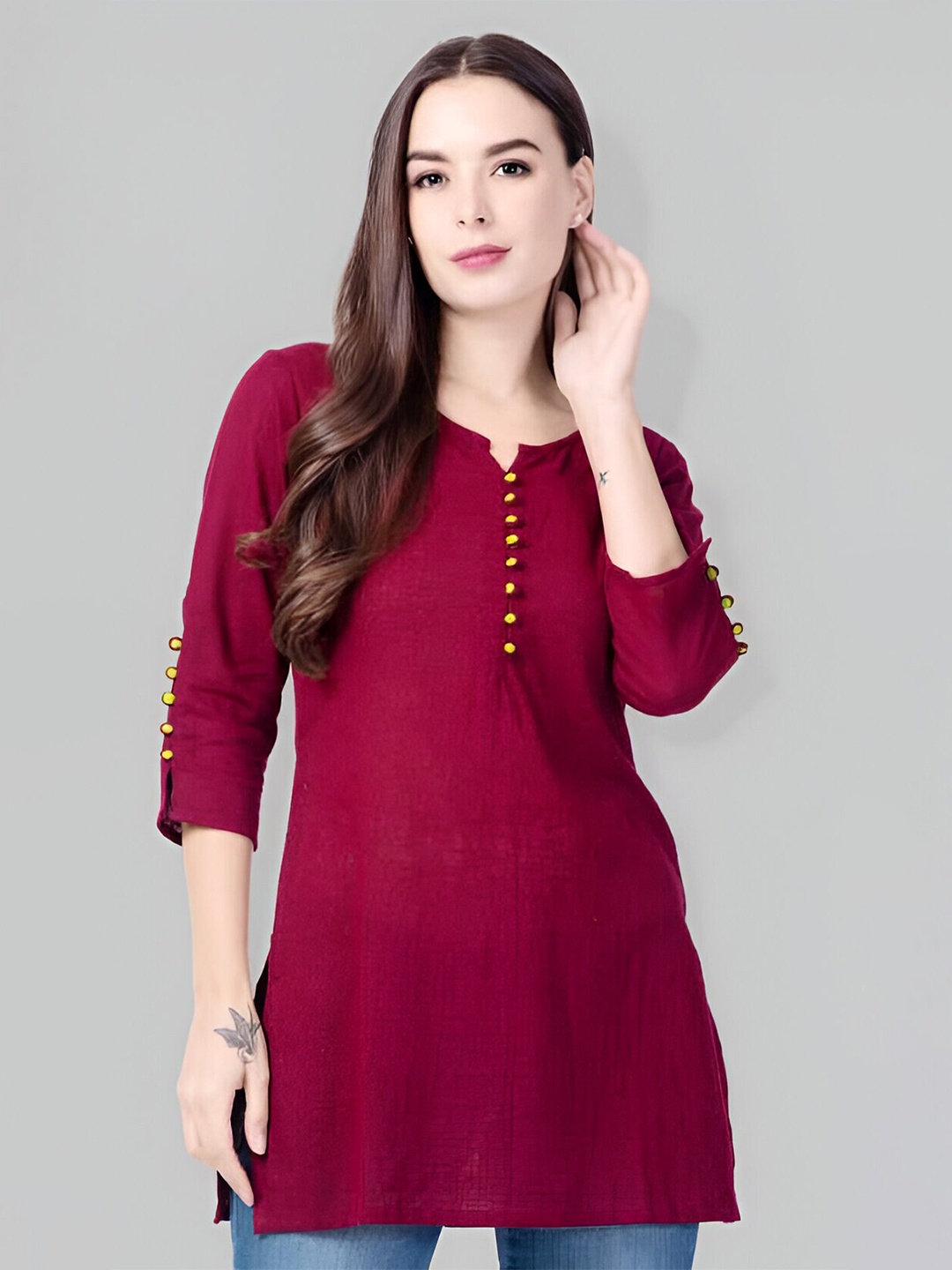 

Fab Star Notched Neck Straight Tunic, Maroon