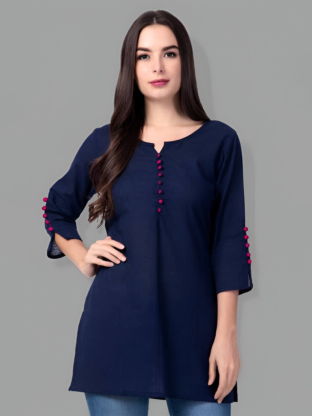 

Fab Star Round Neck Straight Kurti, Navy blue
