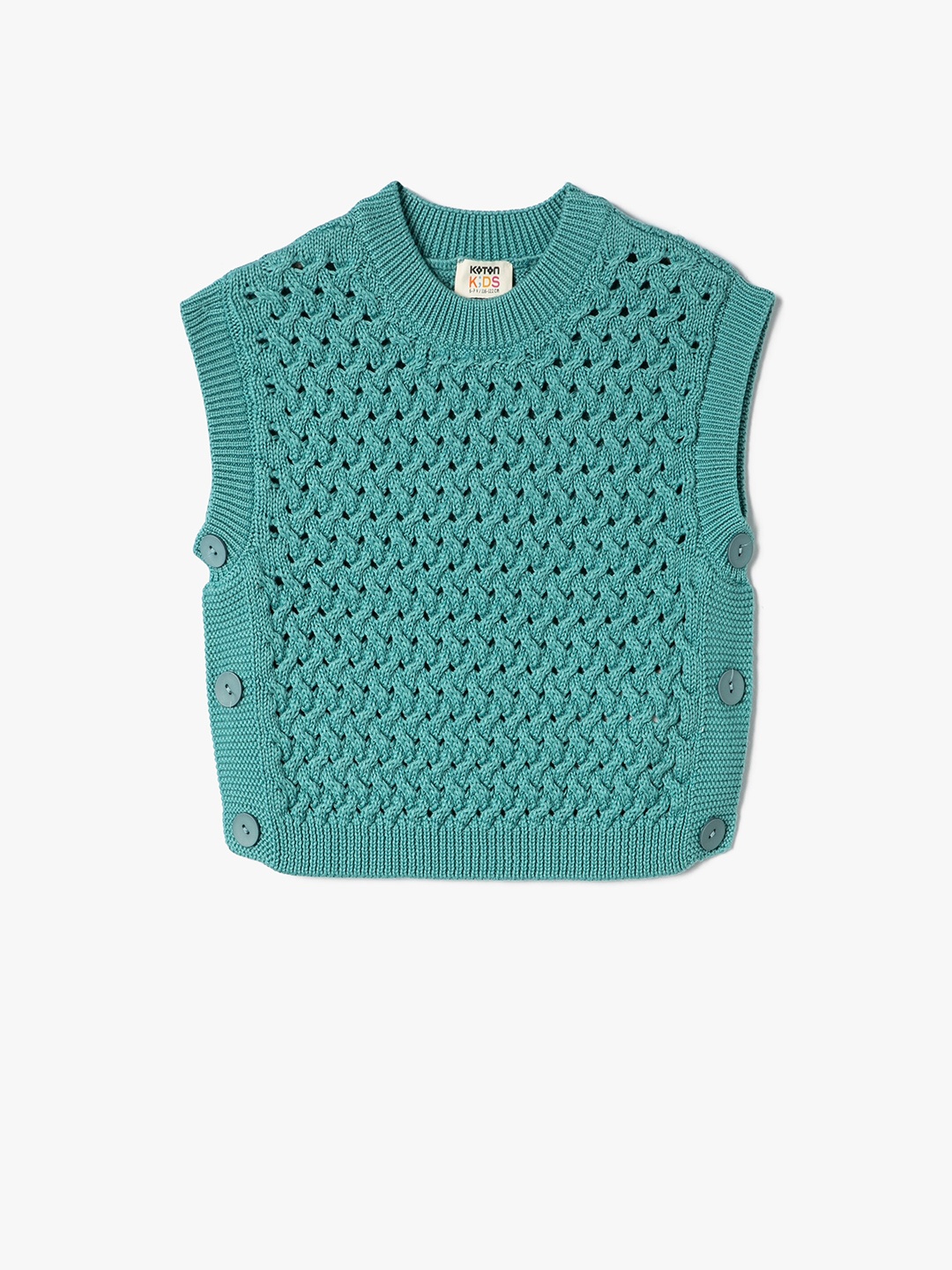 

Koton Girls Open Knit Self Design Cotton Acrylic Sweater Vest, Turquoise blue