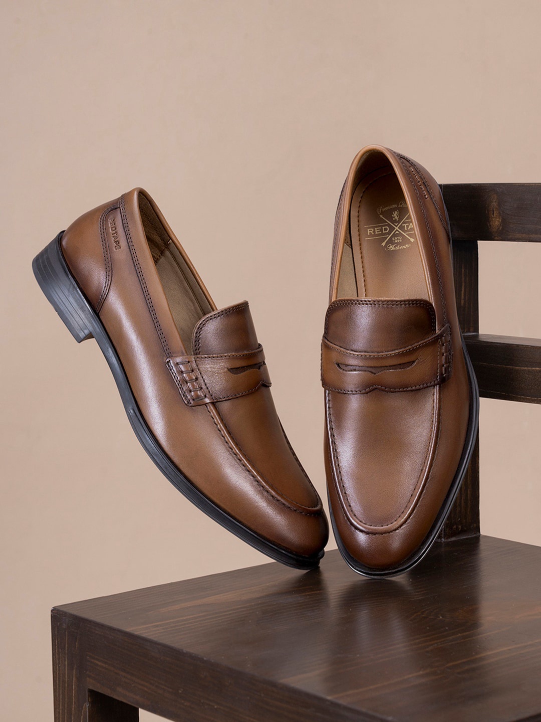 

Red Tape Men Leather Slip-on Loafers Shoes, Brown