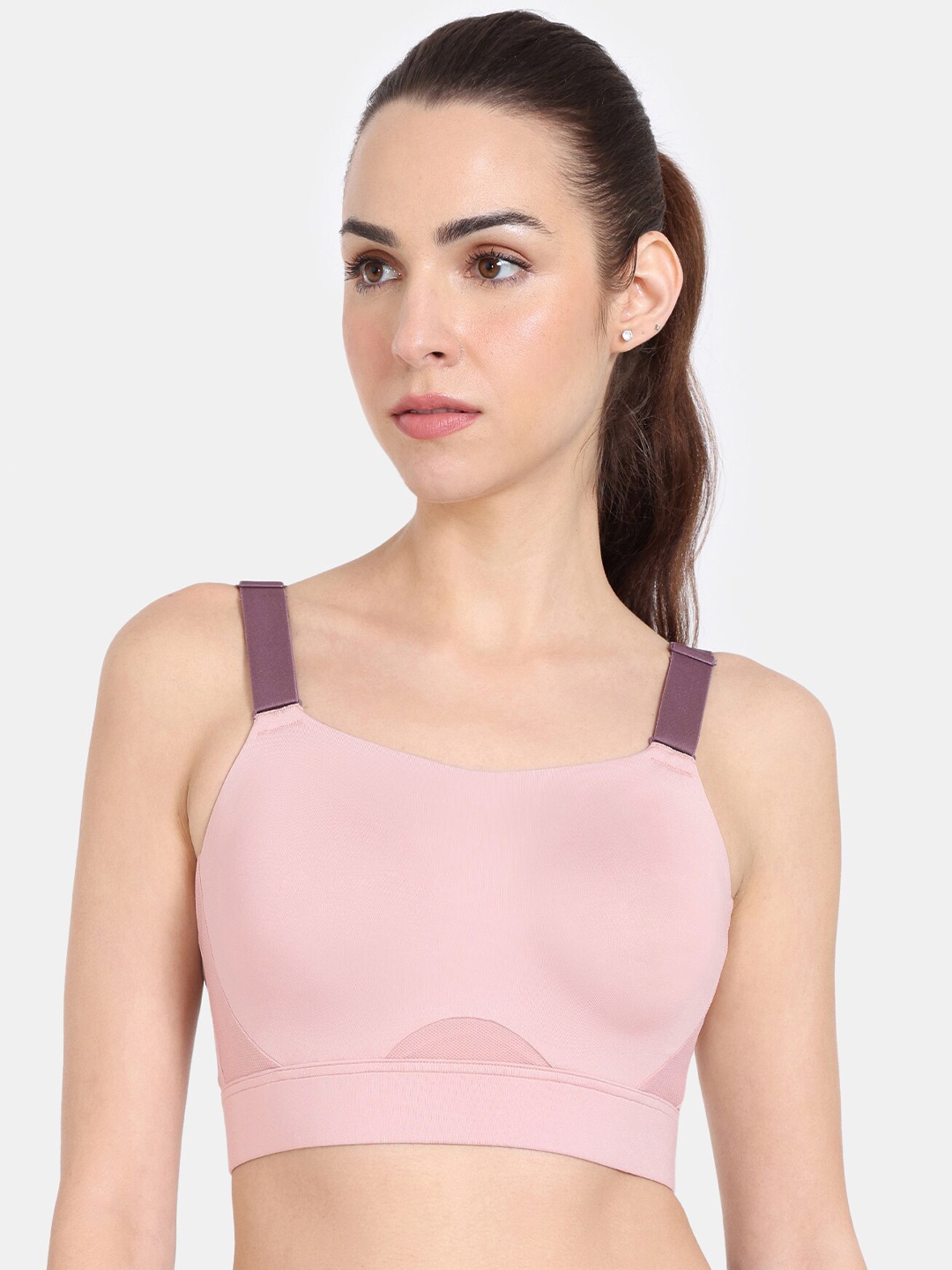 

Zelocity by Zivame Full Coverage All Day Comfort Rapid-Dry Lightly Padded Workout Bra, Pink