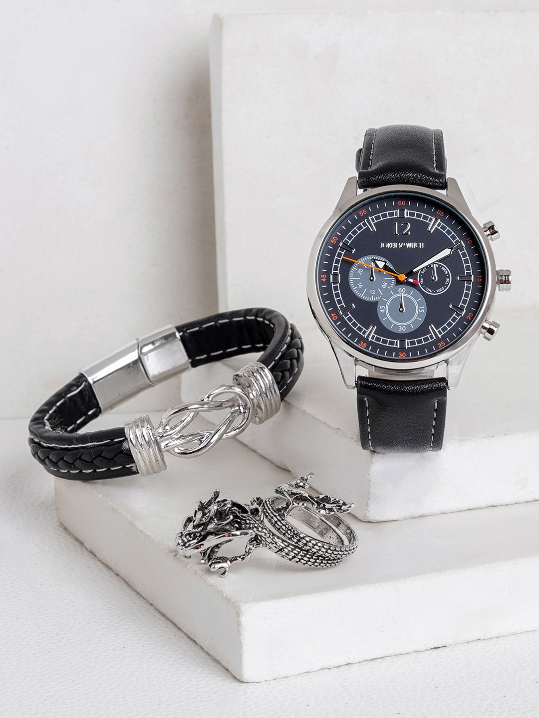 

JOKER & WITCH Men Stainless Steel Watch Gift Set JWMLT3, Black