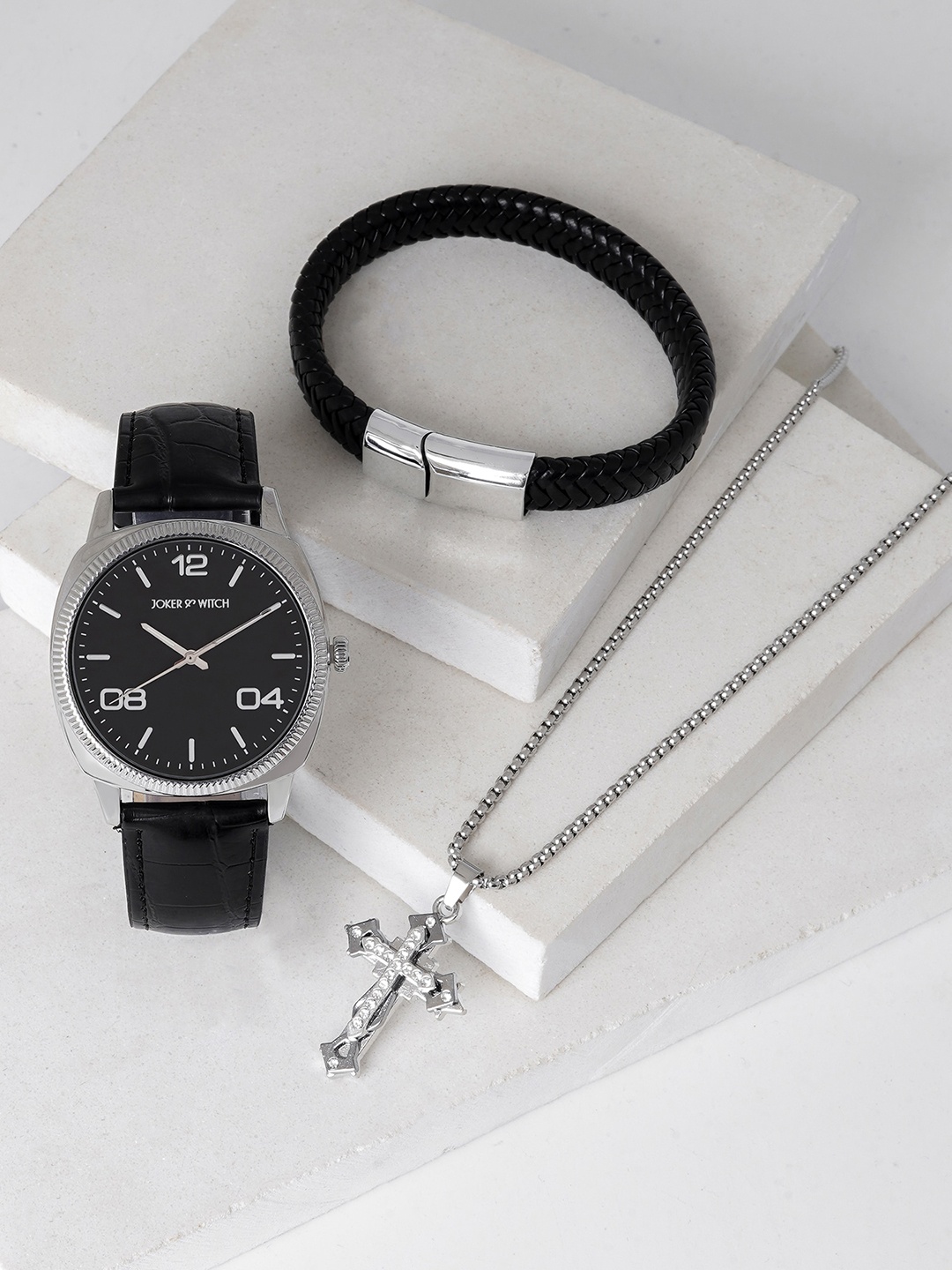 

JOKER & WITCH Men Stainless Steel Watch Gift Set JWMLS12, Black