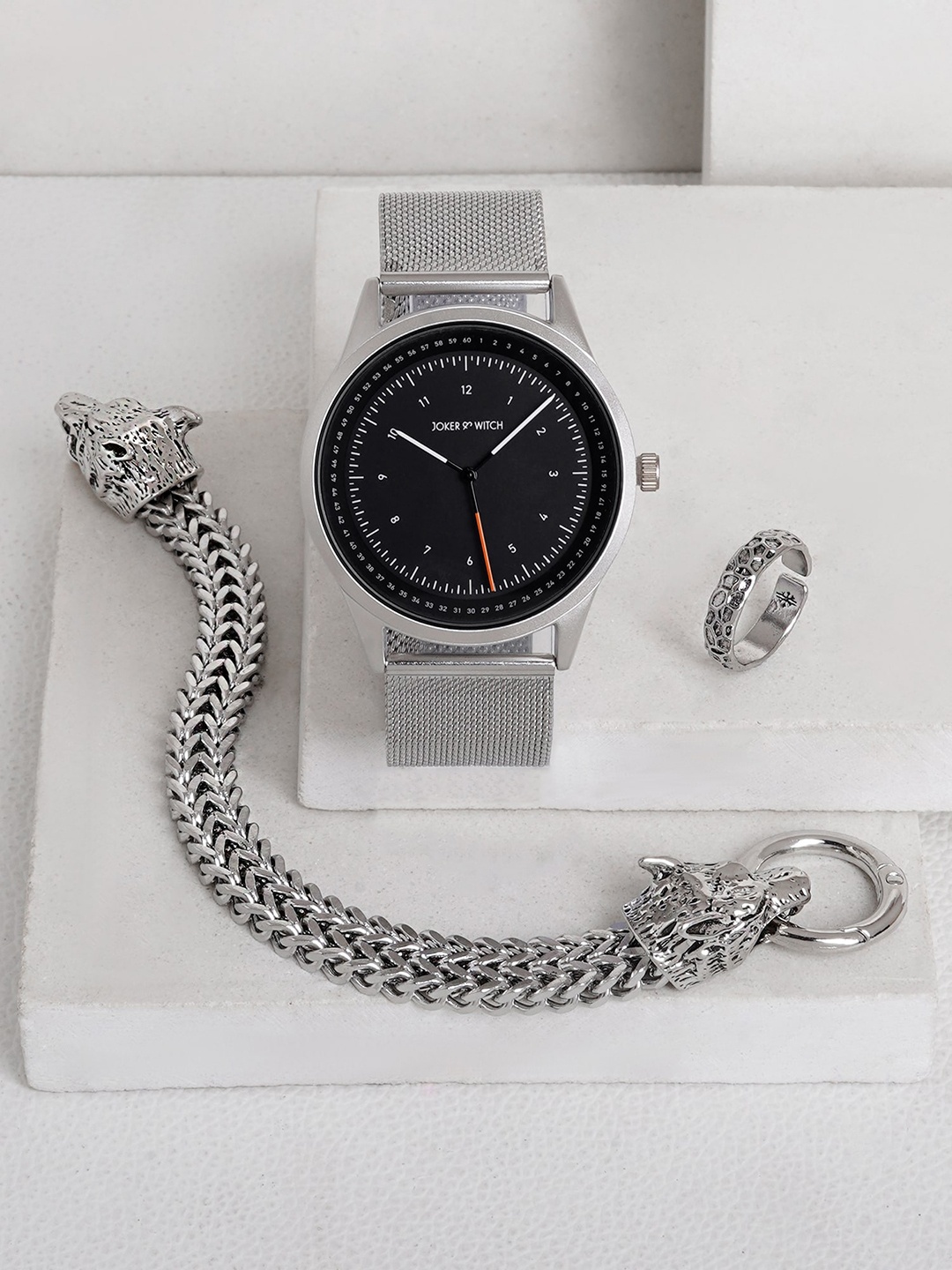 

JOKER & WITCH Men Stainless Steel Watch Gift Set JWMLT7, Silver