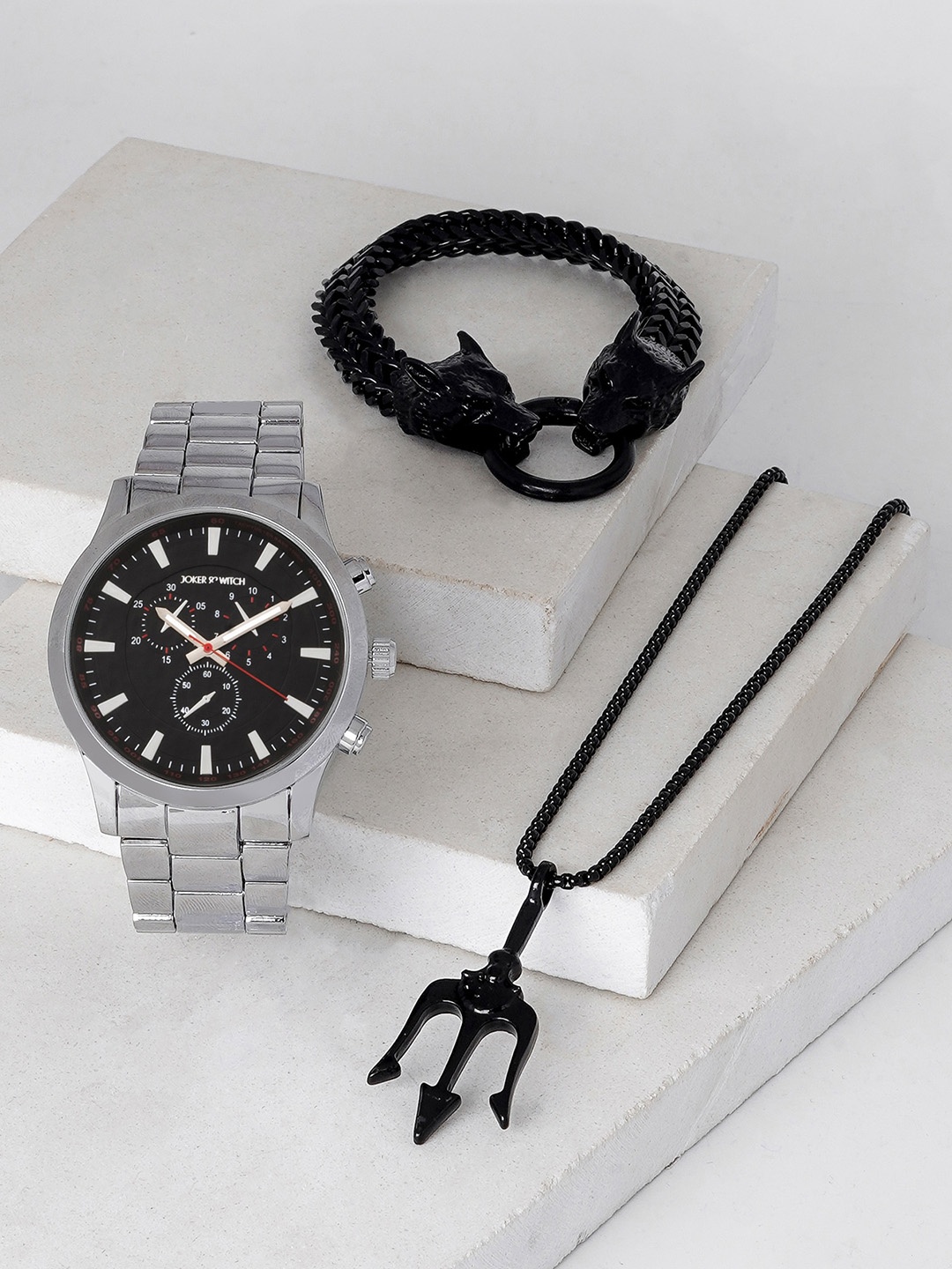 

JOKER & WITCH Men Stainless Steel Watch Gift Set JWMLS11, Silver