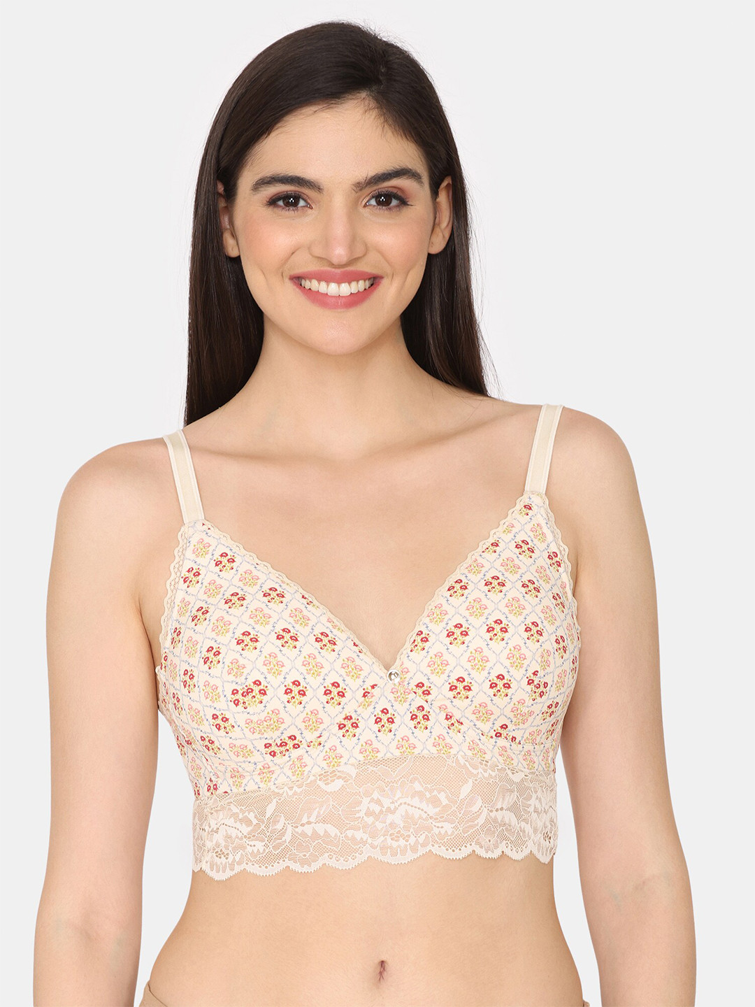 

Zivame Floral Printed Medium Coverage All Day Comfort Lightly Padded Bralette Bra, Pink