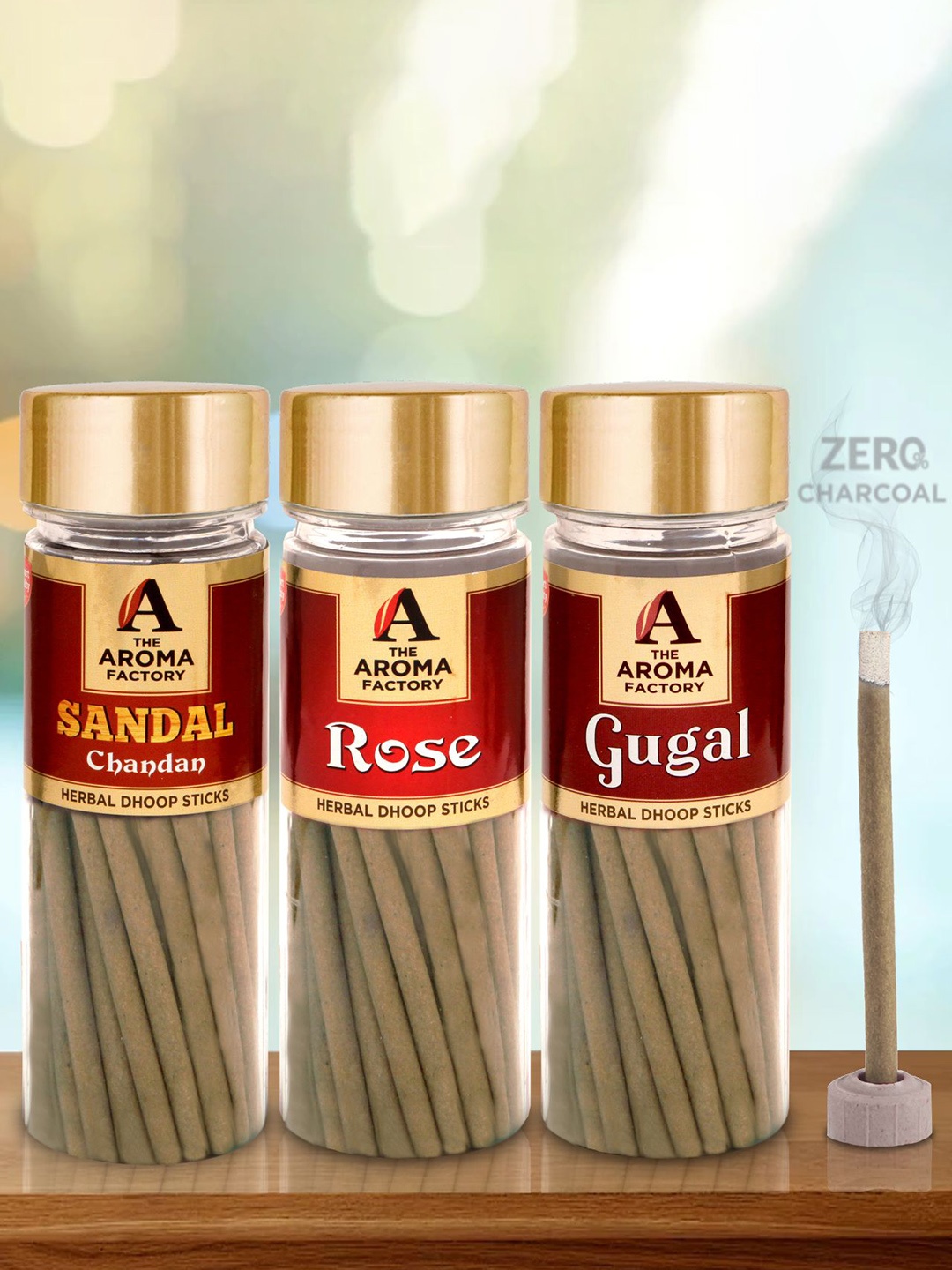 

The Aroma Factory Brown 3 Pcs Wooden Chandan Rose & Gugal Fragrance Incense Sticks