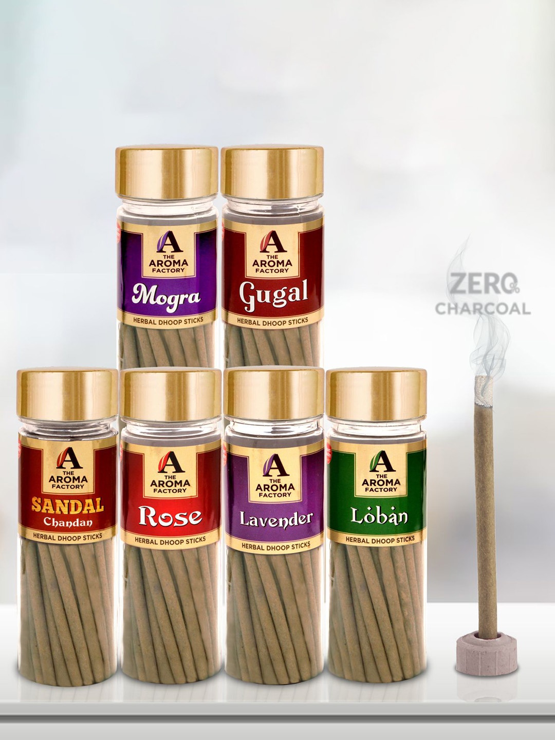 

The Aroma Factory Brown 6Pcs Herbal Dhoop Sticks - Chandan-Rose-Lavender-Mogra-Gugal-Loban