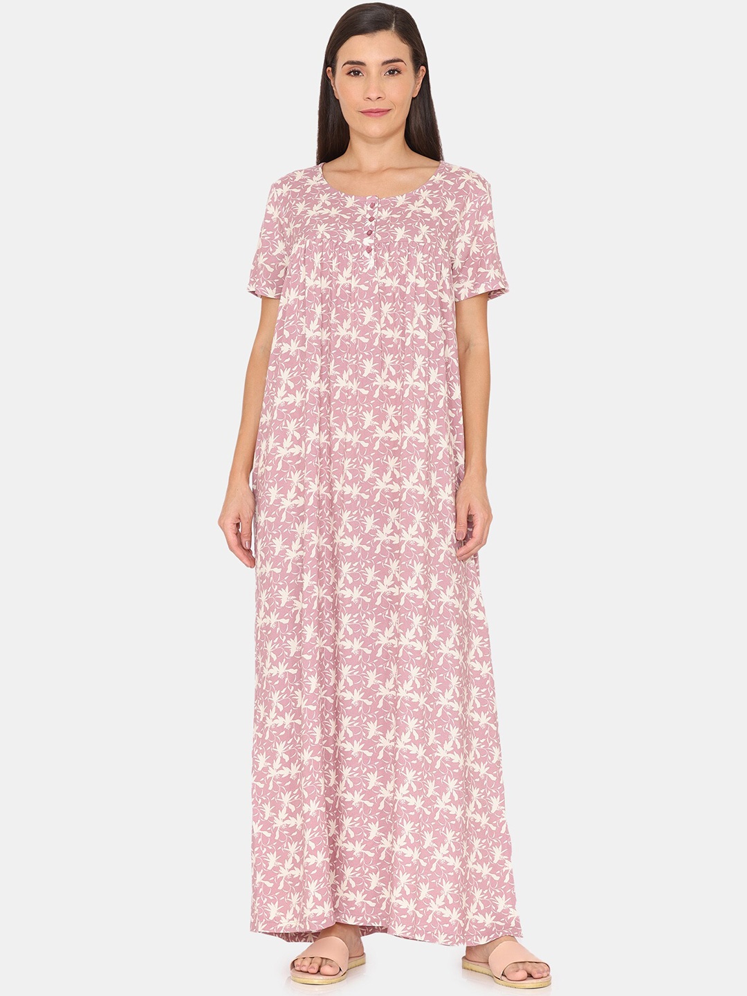 

Rosaline by Zivame Printed Maxi Nightdress, Purple