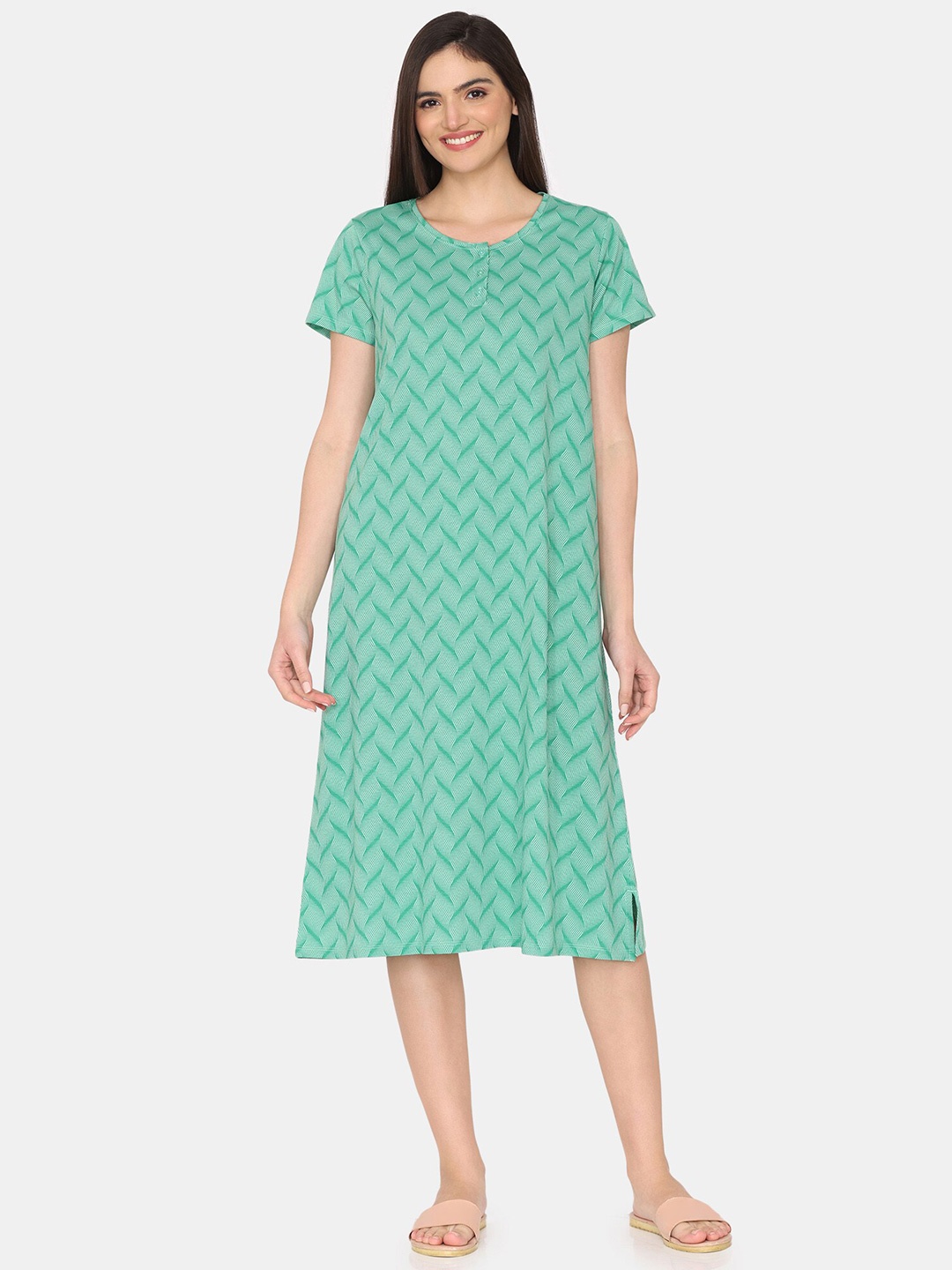 

Rosaline by Zivame Printed Nightdress, Green