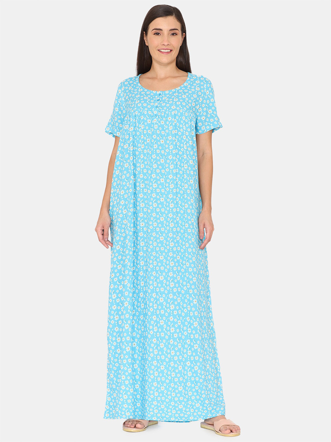 

Rosaline by Zivame Printed Maxi Nightdress, Blue