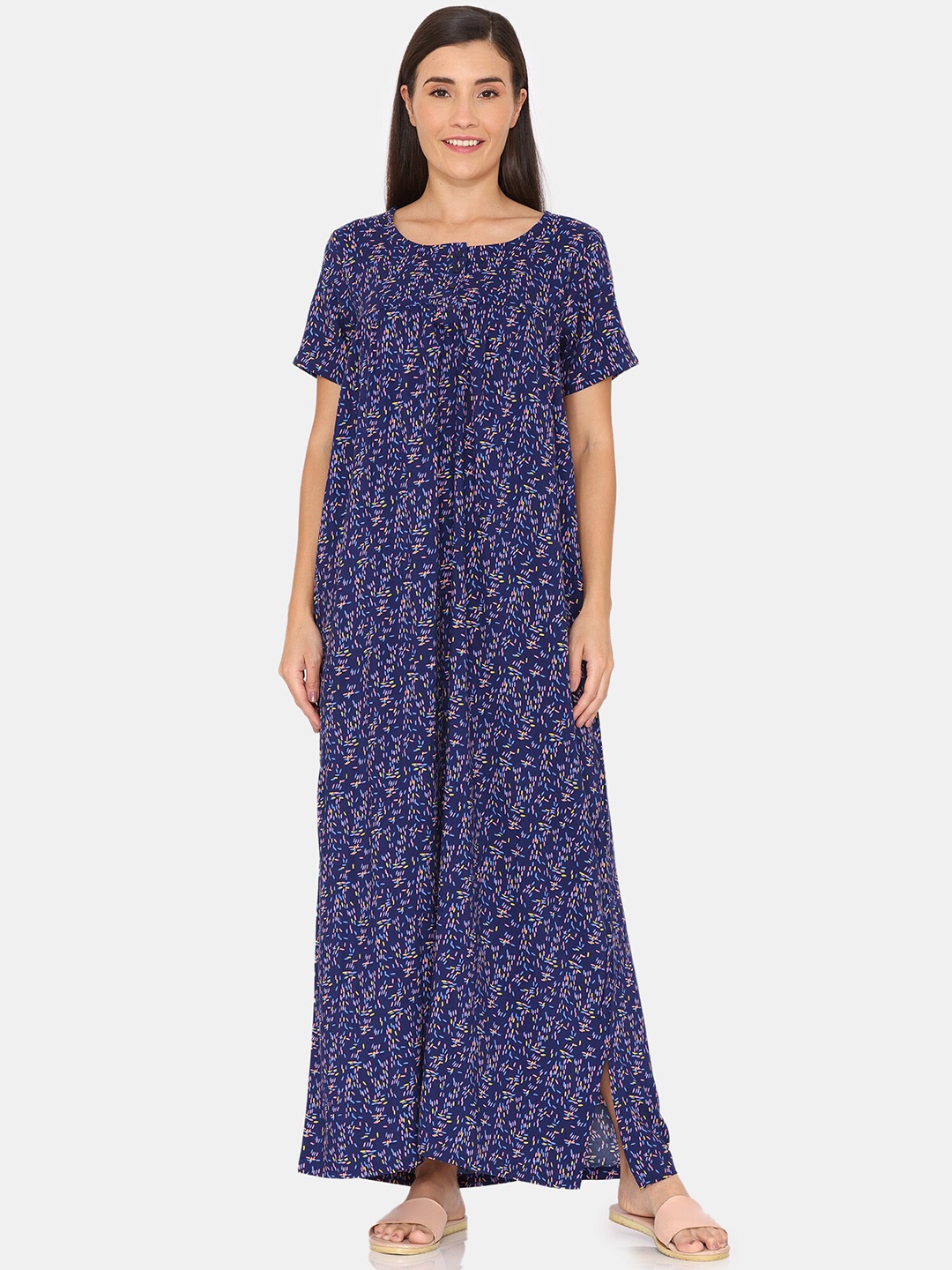 

Rosaline by Zivame Printed Maxi Nightdress, Blue
