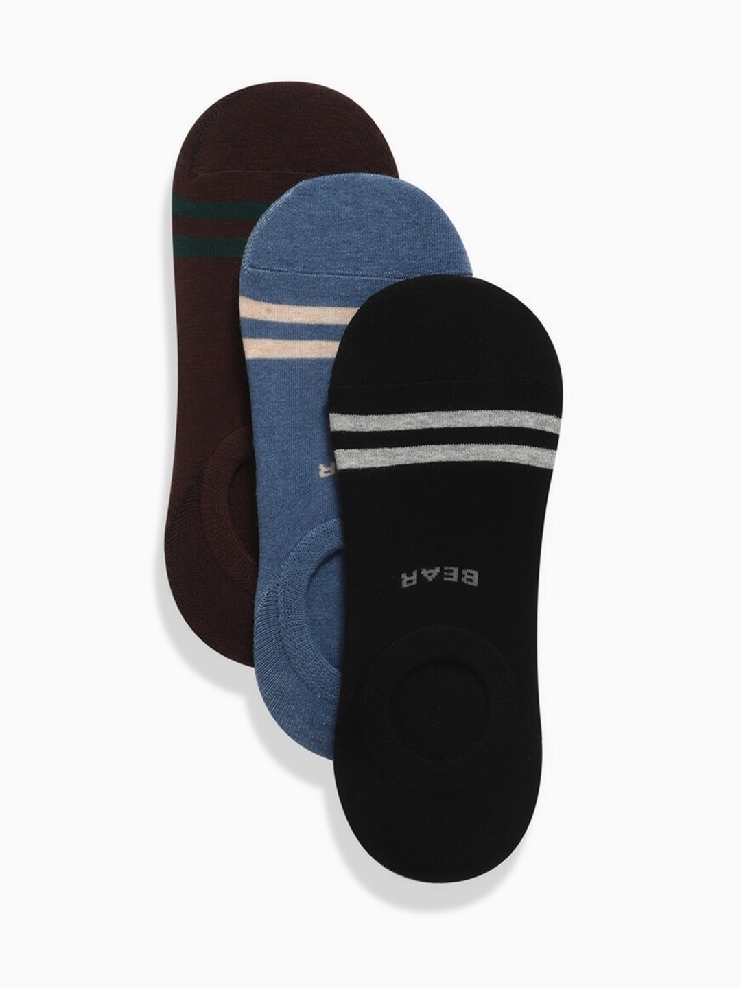 

THE BEAR HOUSE Men Pack Of 3 Striped Shoe Liners Socks, Black