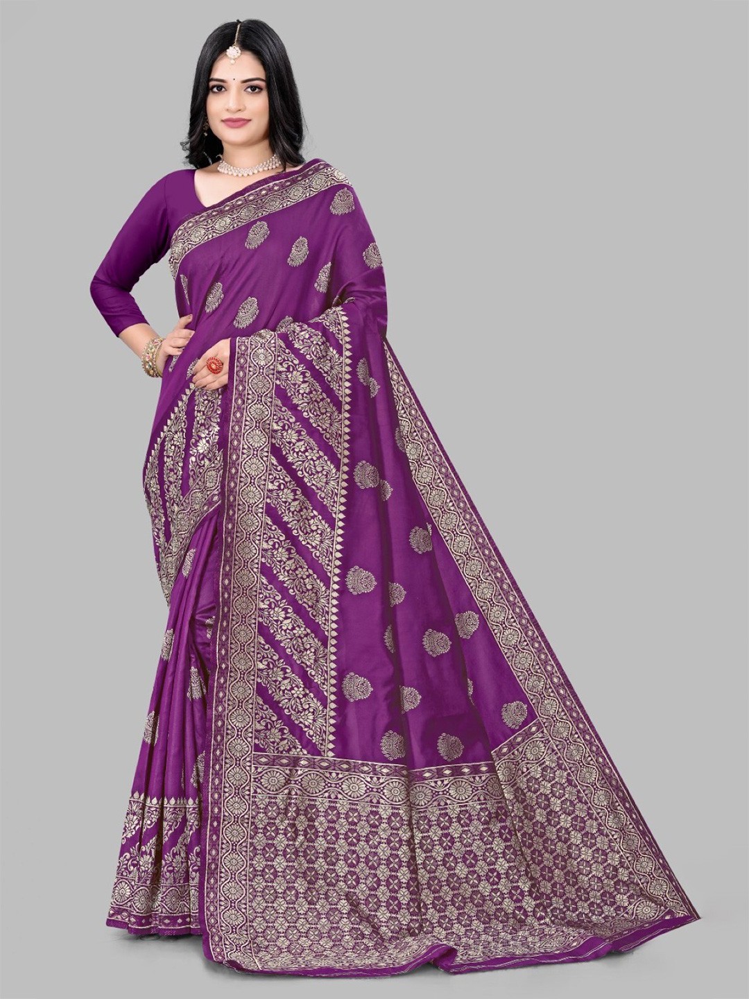 

ZEEPKART Ethnic Motifs Woven Design Saree, Purple