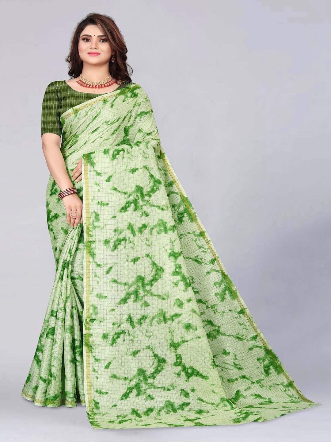 

ZEEPKART Abstract Woven Design Saree, Green