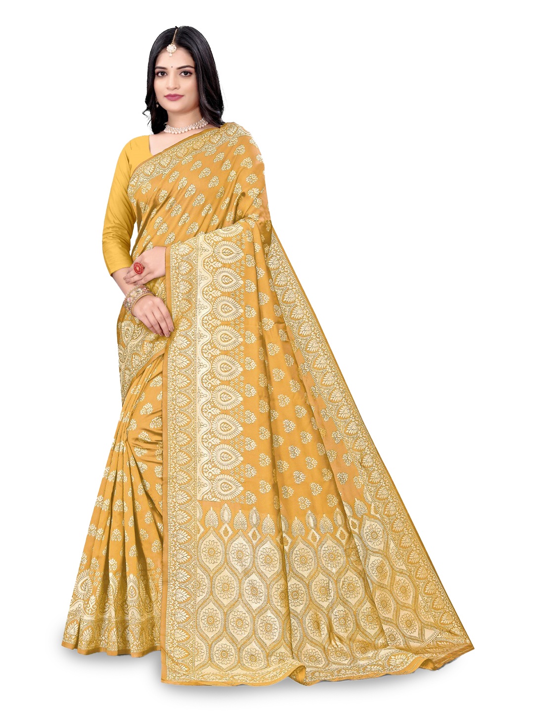 

ZEEPKART Ethnic Motifs Woven Design Saree, Mustard