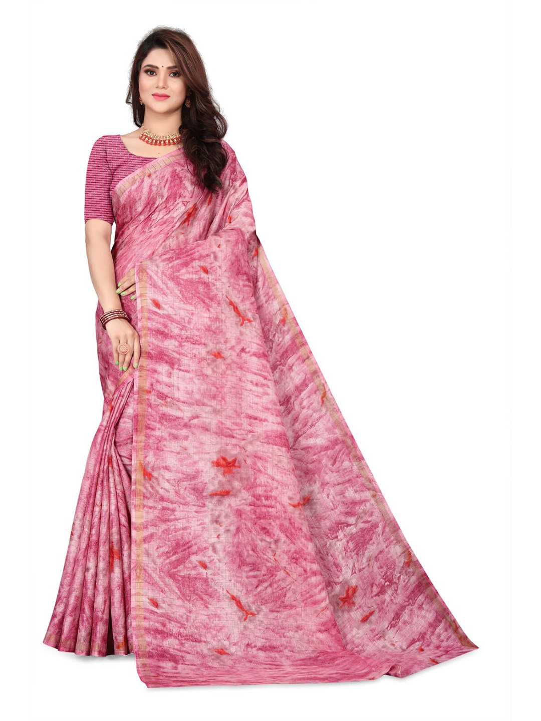 

ZEEPKART Abstract Woven Design Saree, Pink