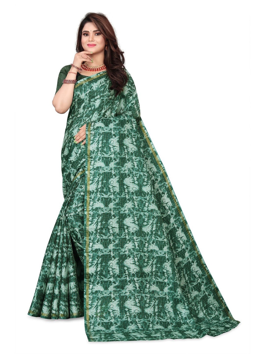 

ZEEPKART Abstract Woven Design Zari Saree, Green