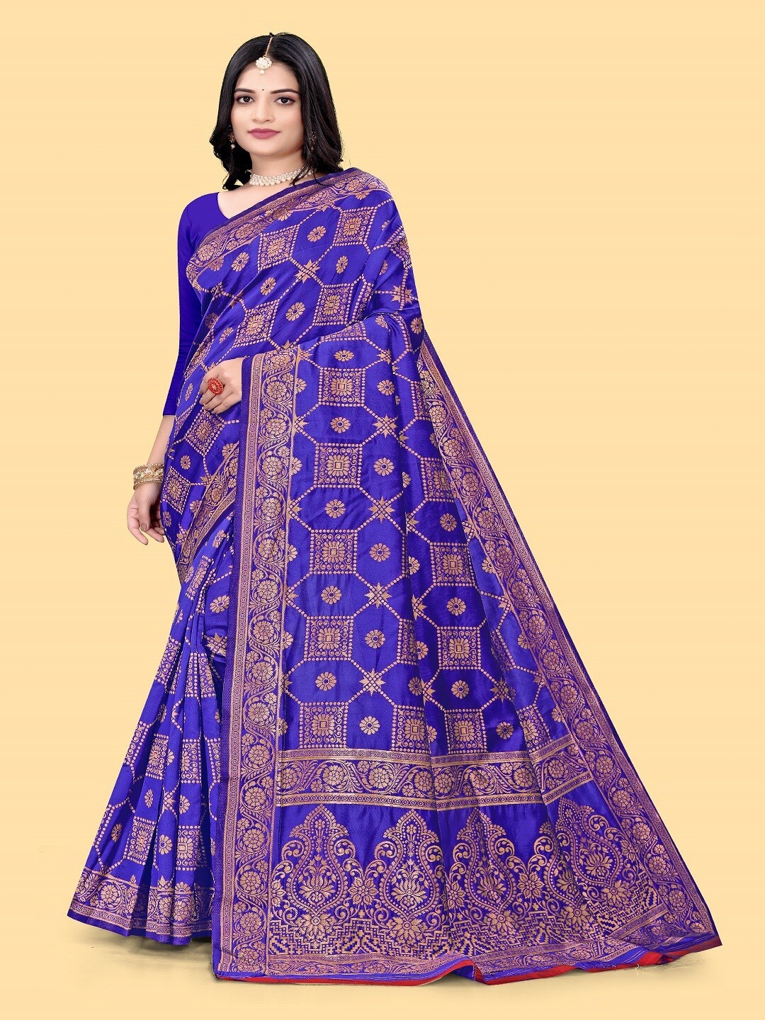 

ZEEPKART Ethnic Motif Woven Design Zari Saree, Blue