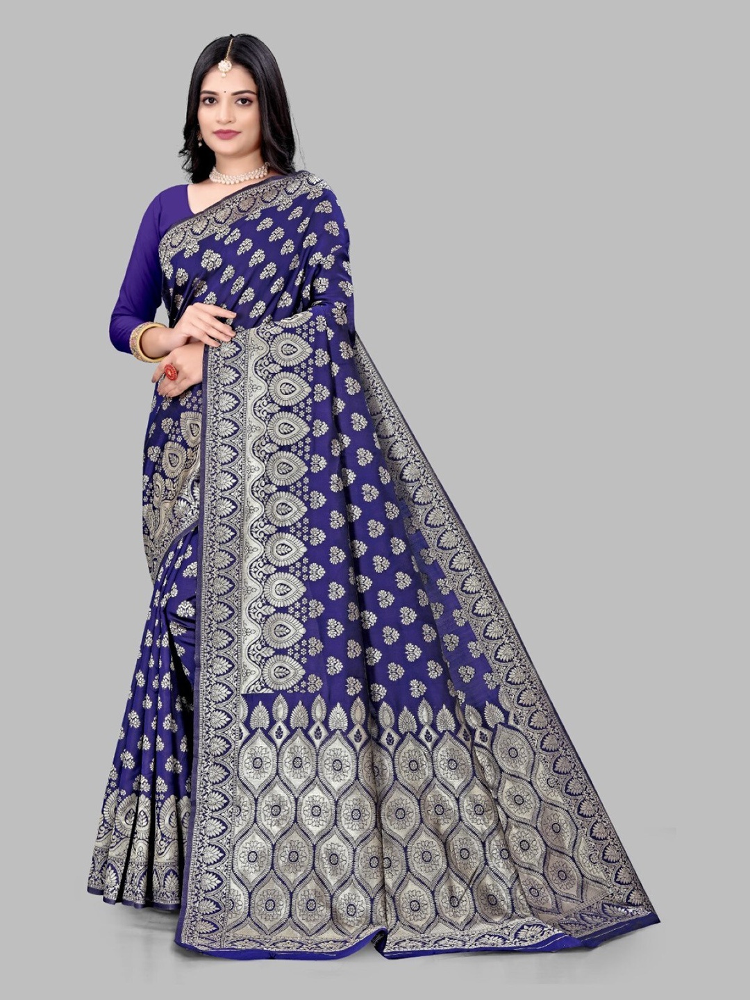 

ZEEPKART Ethnic Motifs Woven Design Kanjeevaram Saree, Blue