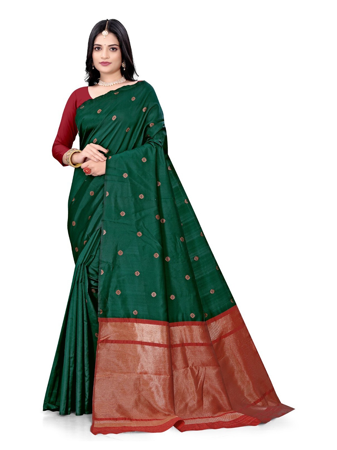 

ZEEPKART Floral Woven Design Kanjeevaram Saree, Green
