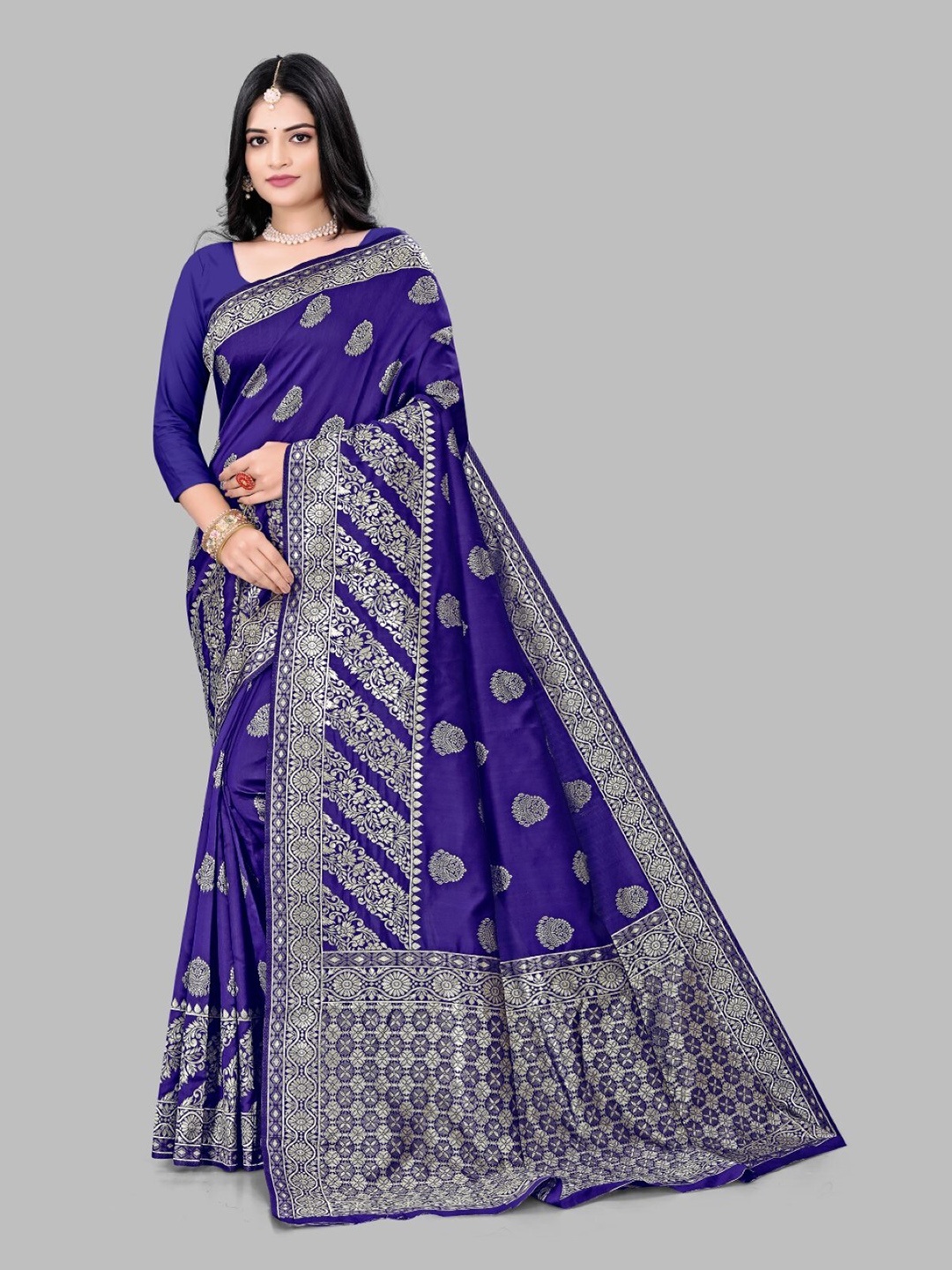 

ZEEPKART Ethnic Motifs Woven Design Saree, Blue