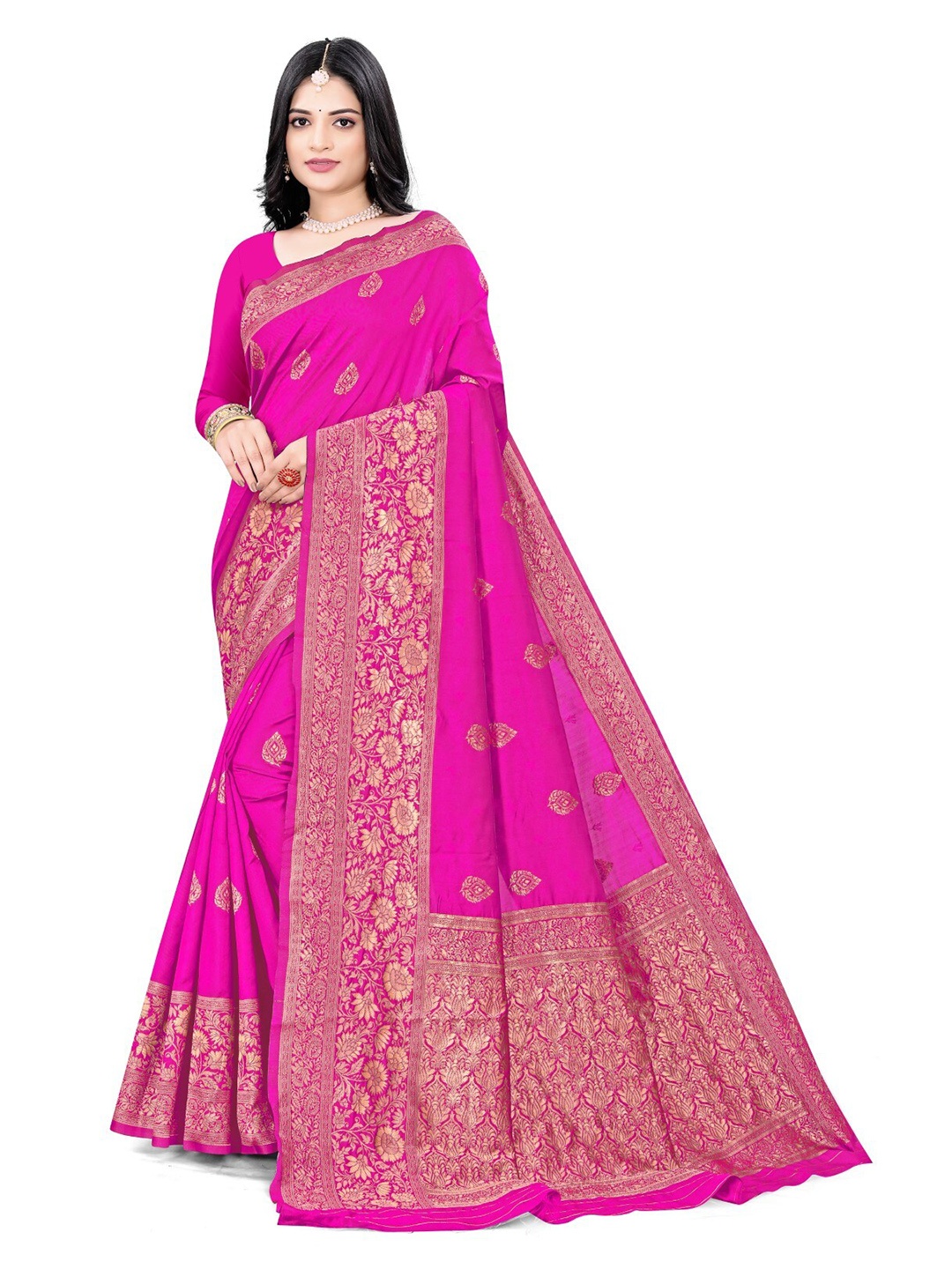 

ZEEPKART Ethnic Motifs Woven Design Saree, Pink