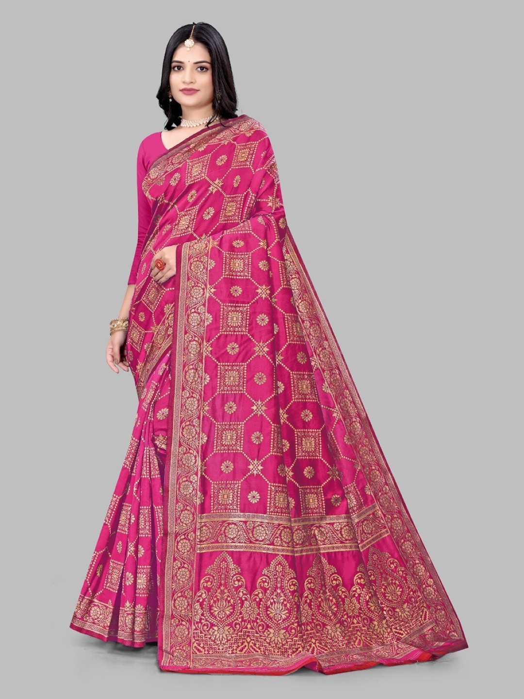 

ZEEPKART Geometric Woven Design Saree, Pink