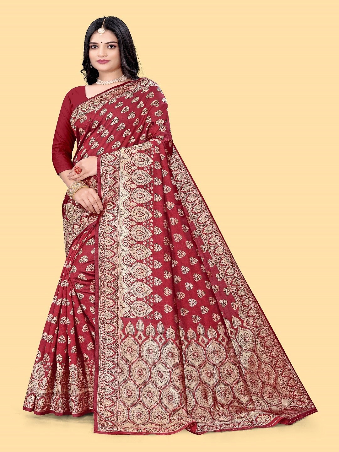 

ZEEPKART Ethnic Motifs Woven Design Kanjeevaram Saree, Red