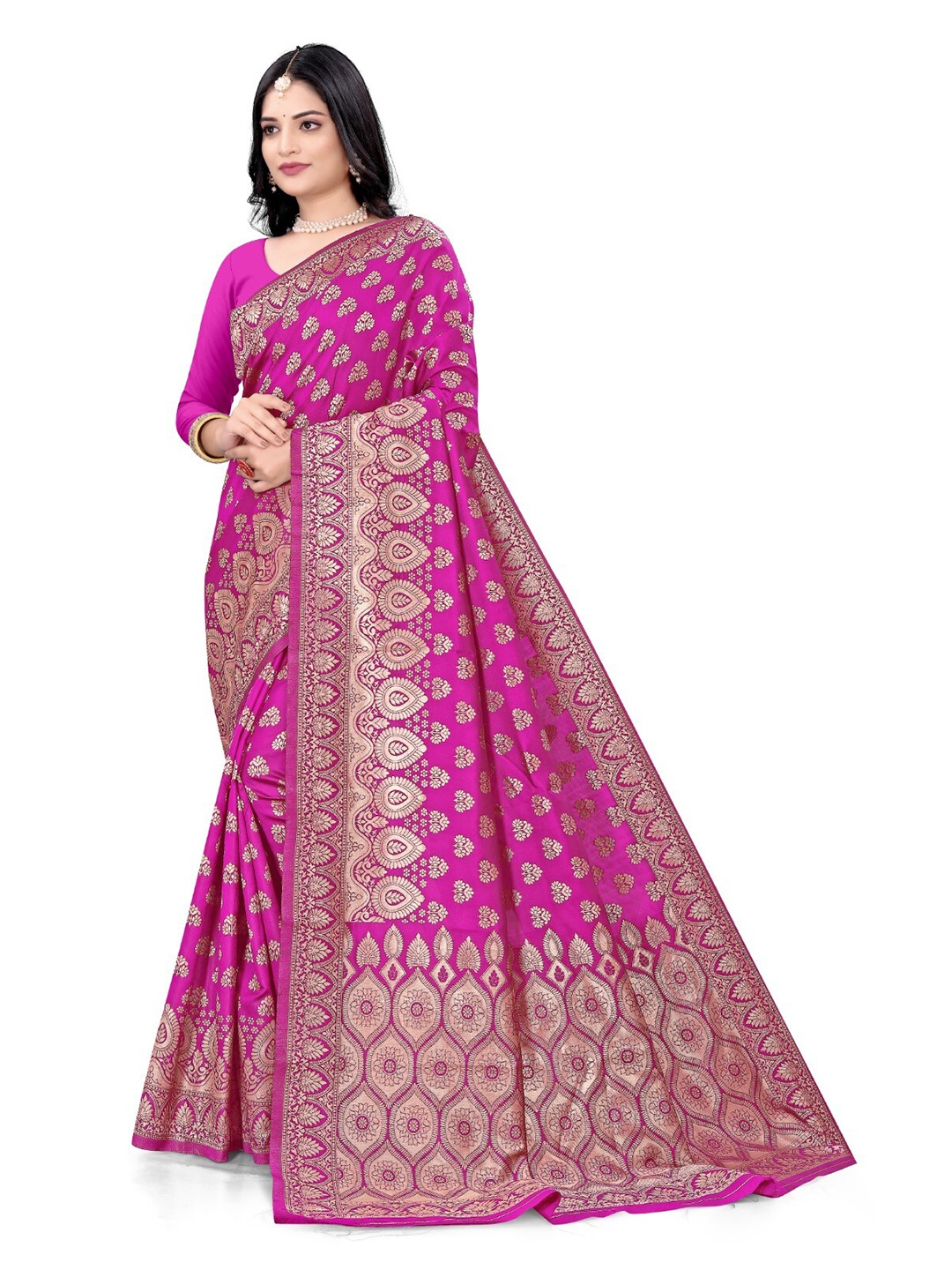 

ZEEPKART Ethnic Motifs Woven Design Saree, Pink