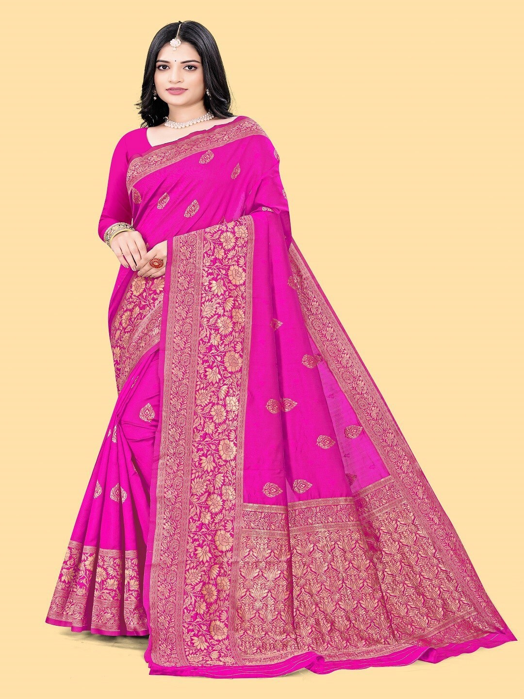 

ZEEPKART Ethnic Motifs Woven Design Kanjeevaram Saree, Pink