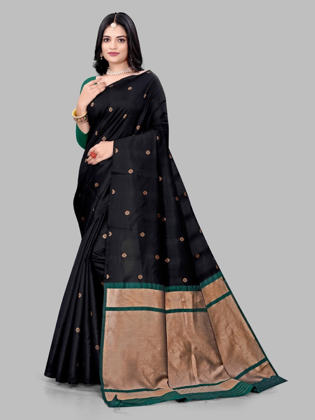 

ZEEPKART Floral Woven Design Saree, Black