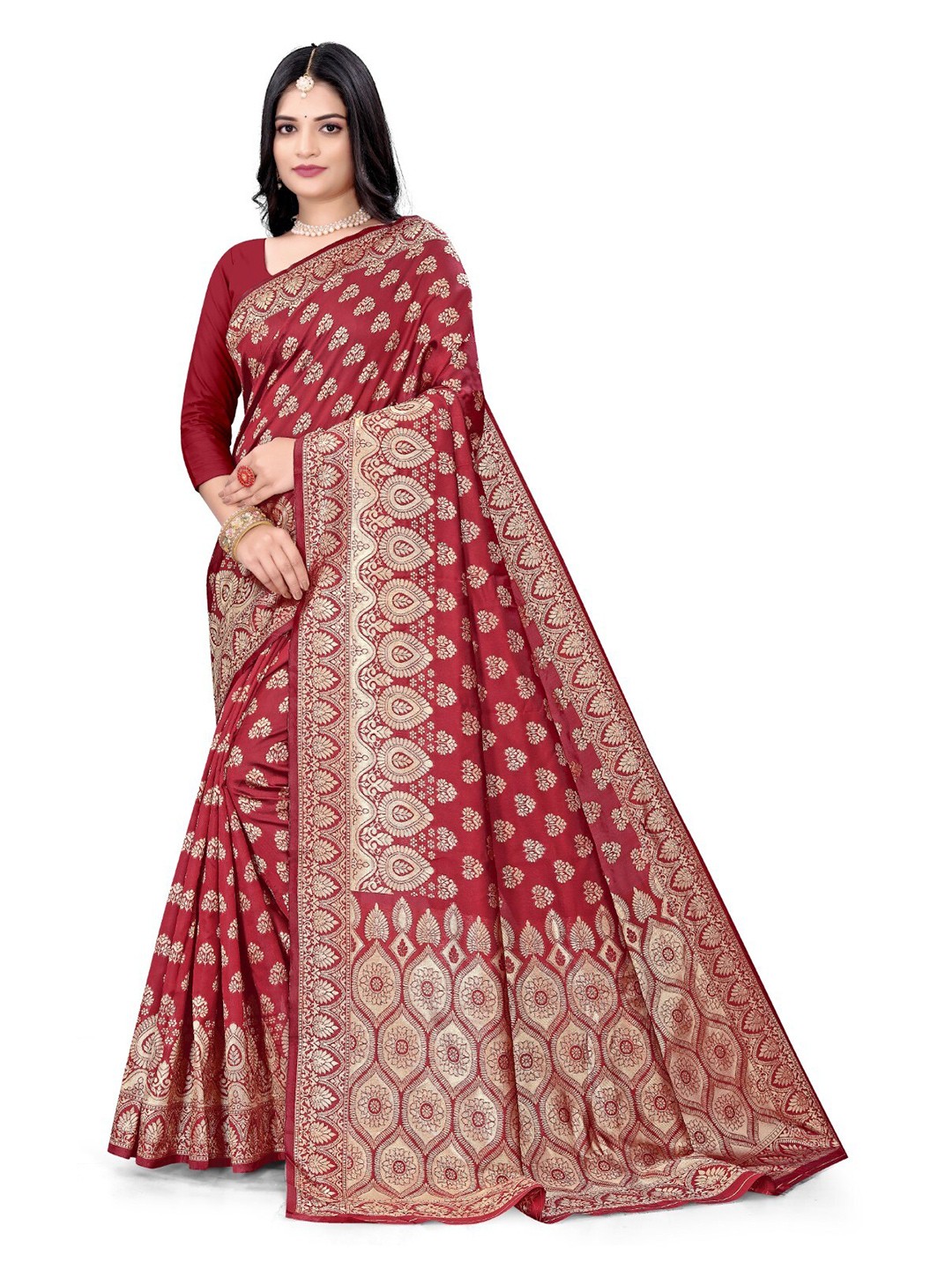 

ZEEPKART Floral Woven Design Saree, Red