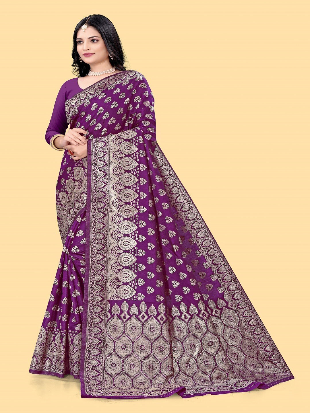 

ZEEPKART Floral Woven Design Saree, Purple