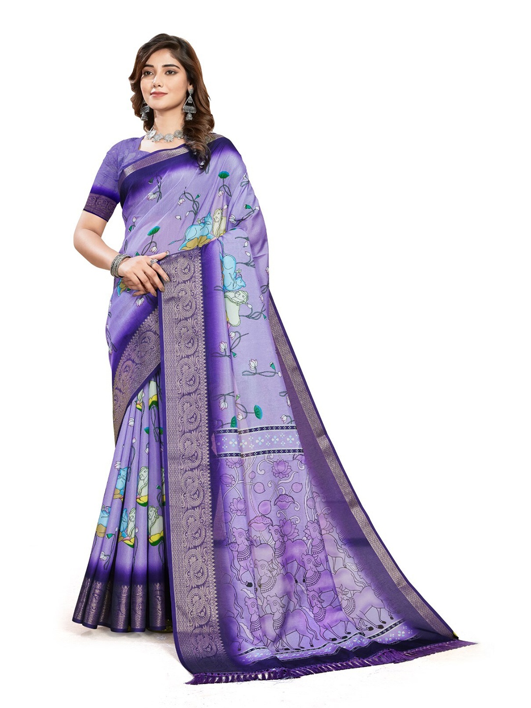 

ZEEPKART Floral Woven Design Saree, Blue