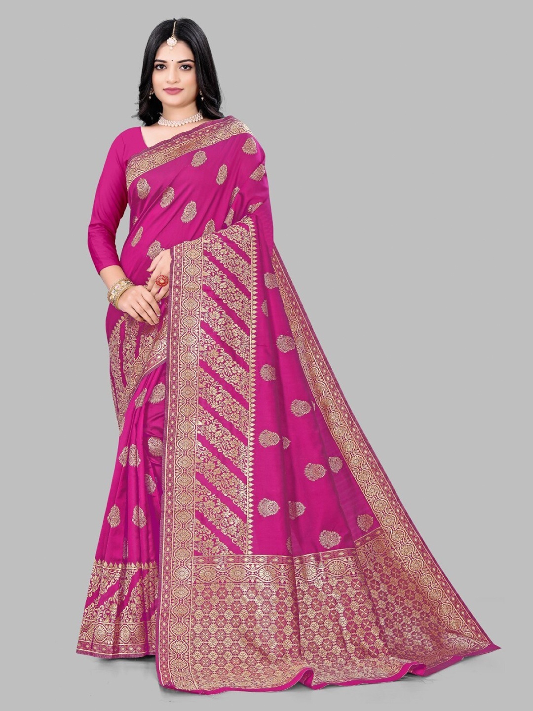 

ZEEPKART Ethnic Motifs Woven Design Kanjeevaram Saree, Pink
