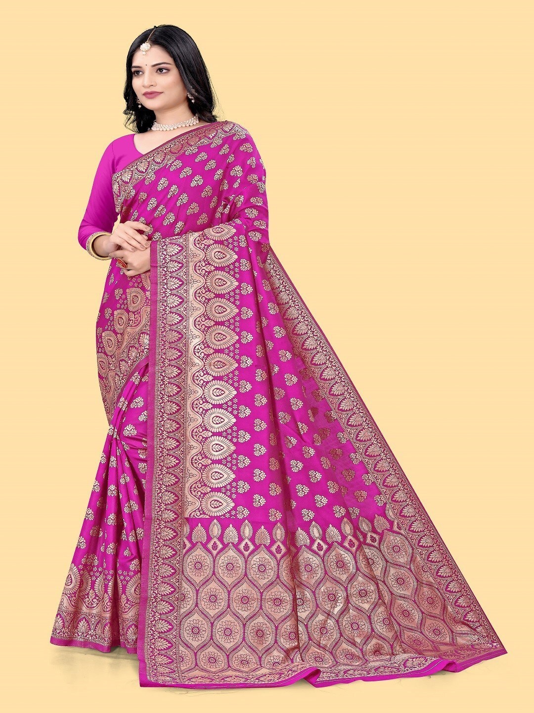 

ZEEPKART Ethnic Motifs Kanjeevaram Saree, Magenta