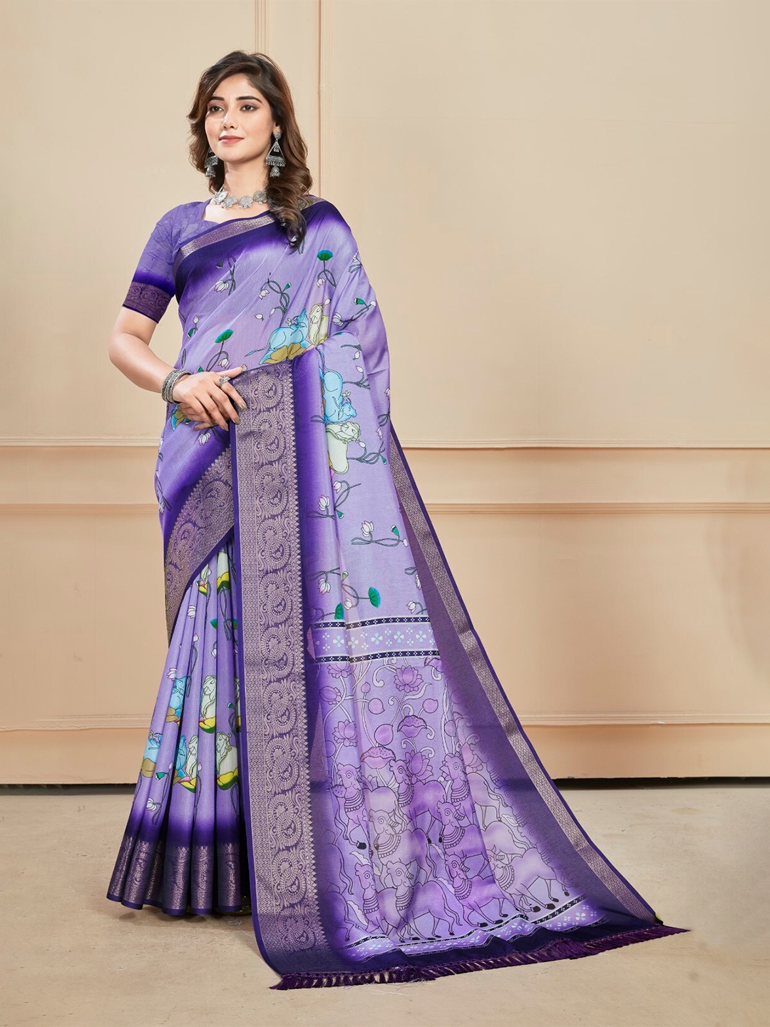 

ZEEPKART Floral Woven Design Saree, Violet