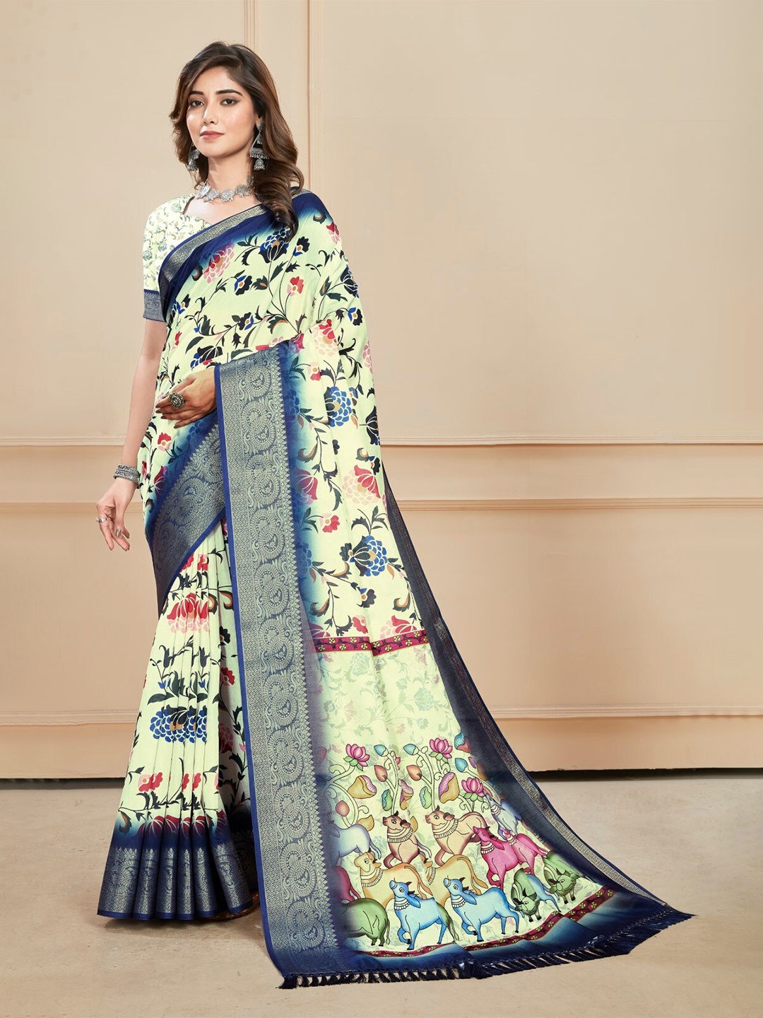 

ZEEPKART Floral Printed Saree, Blue