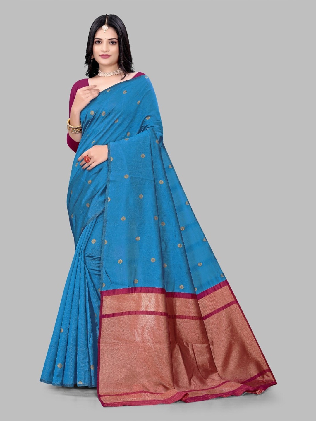 

ZEEPKART Ethnic Motifs Woven Design Zari Saree, Turquoise blue