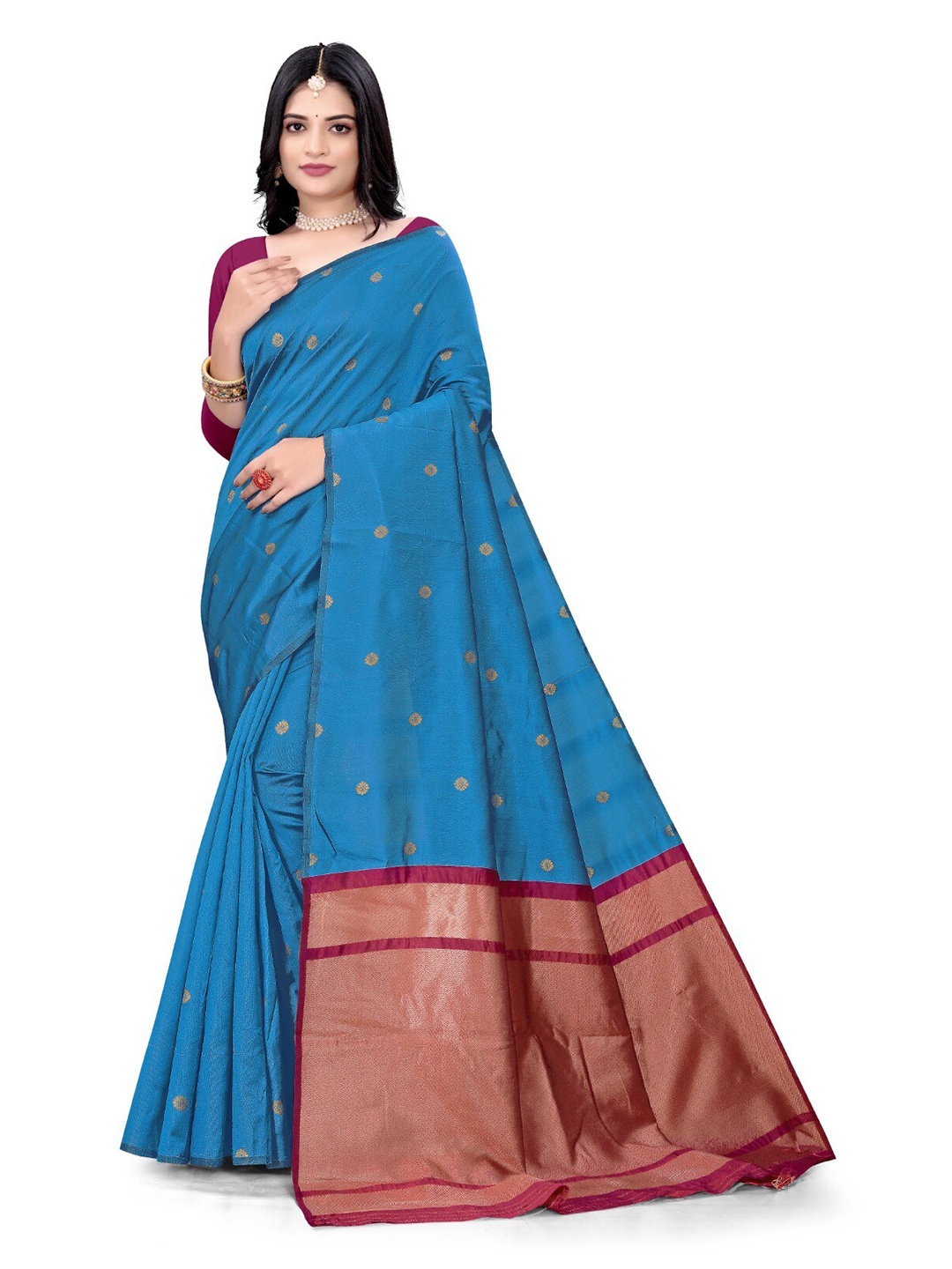 

ZEEPKART Ethnic Motifs Woven Design Zari Saree, Blue