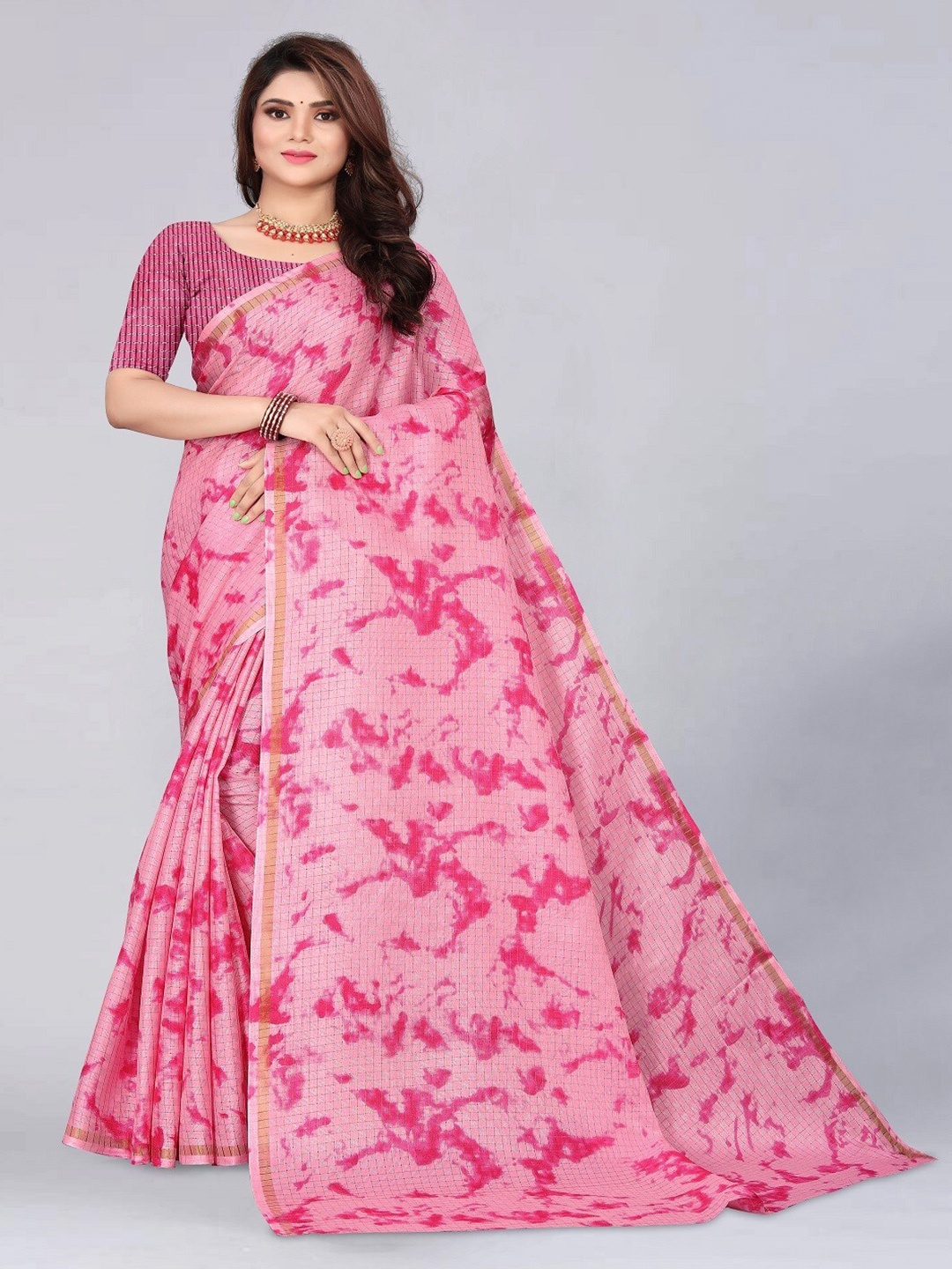 

ZEEPKART Abstract Printed Saree, Pink