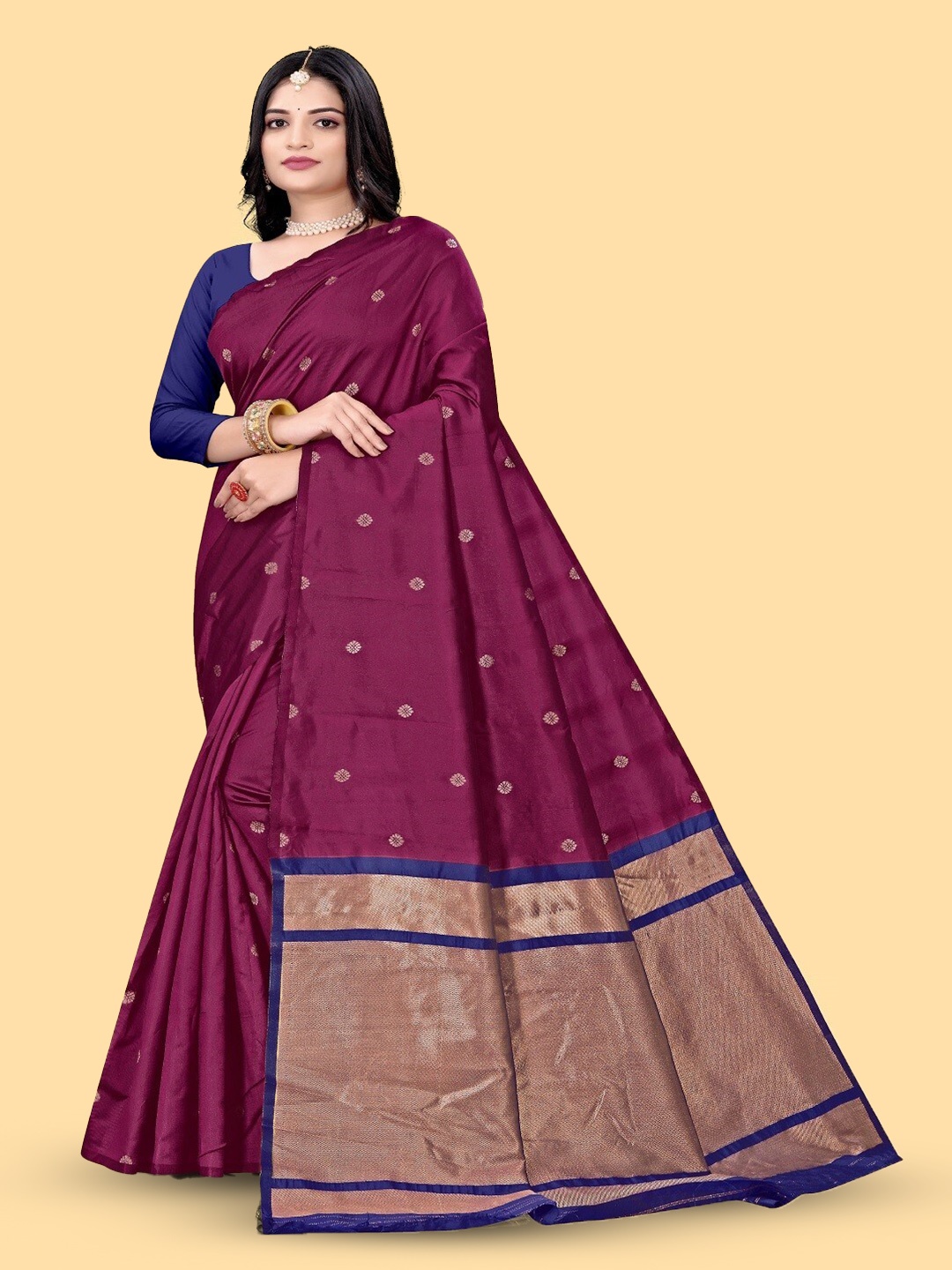 

ZEEPKART Ethnic Motifs Woven Design Kanjeevaram Saree, Purple