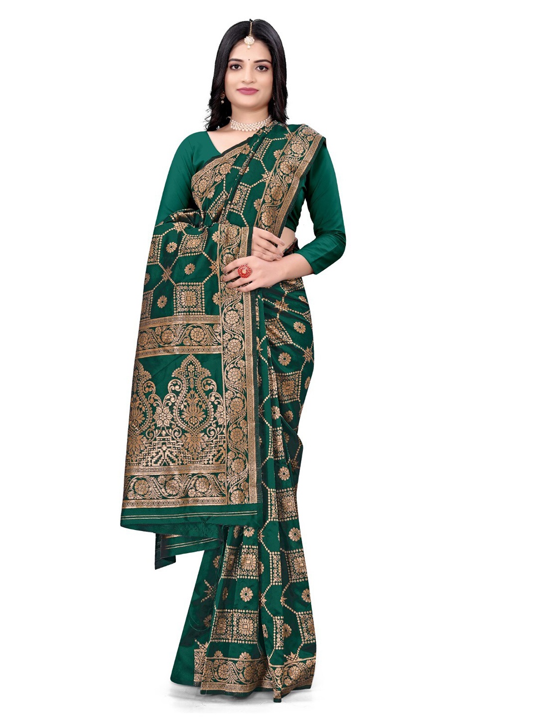 

ZEEPKART Ethnic Motifs Woven Design Saree, Green