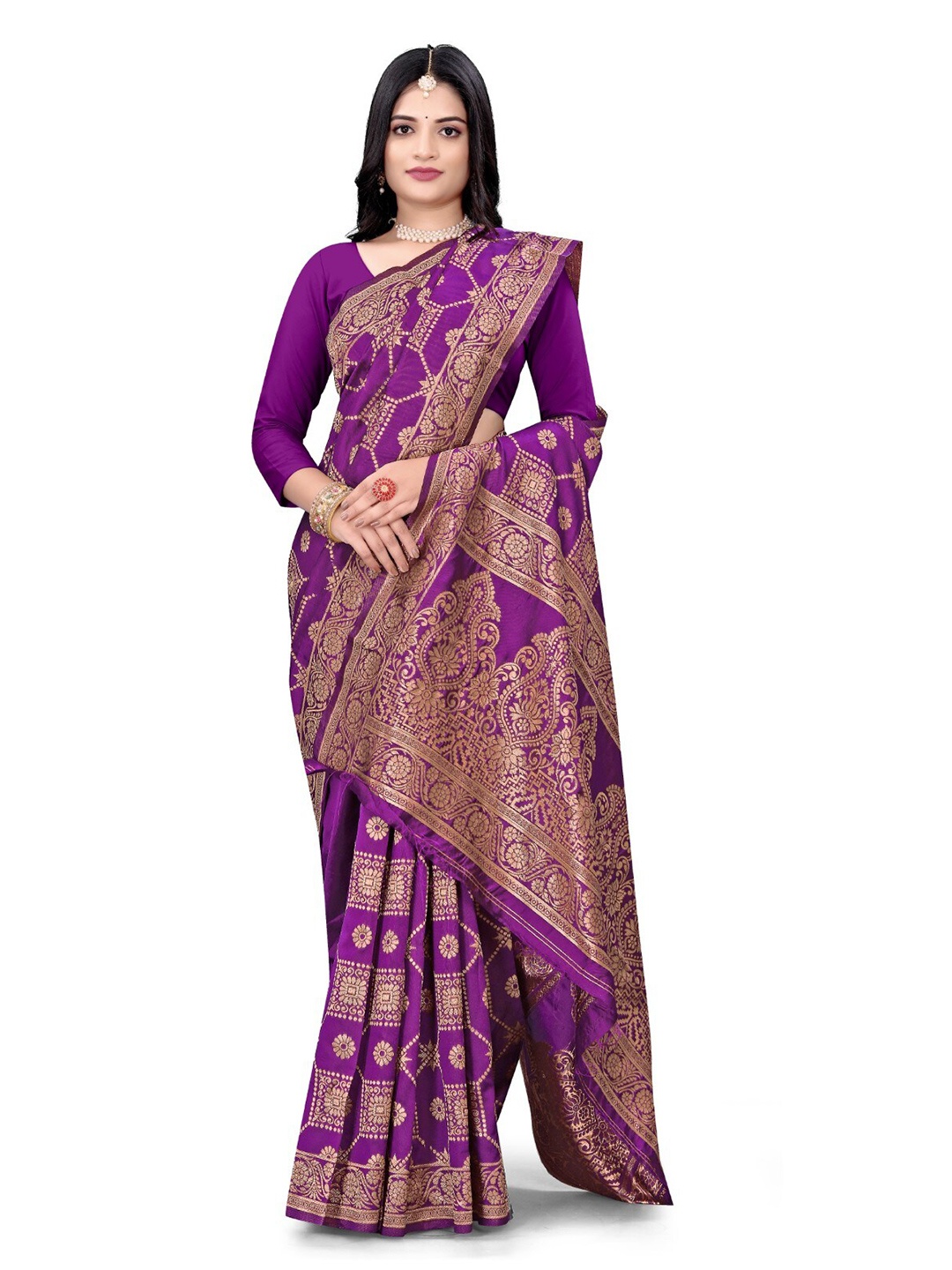 

ZEEPKART Ethnic Motifs Woven Design Saree, Purple